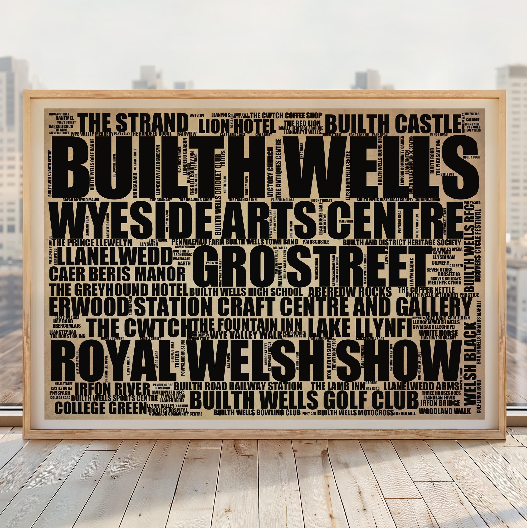 Builth Wells - Premium Typographic Word Cloud Prints, Posters & Gifts