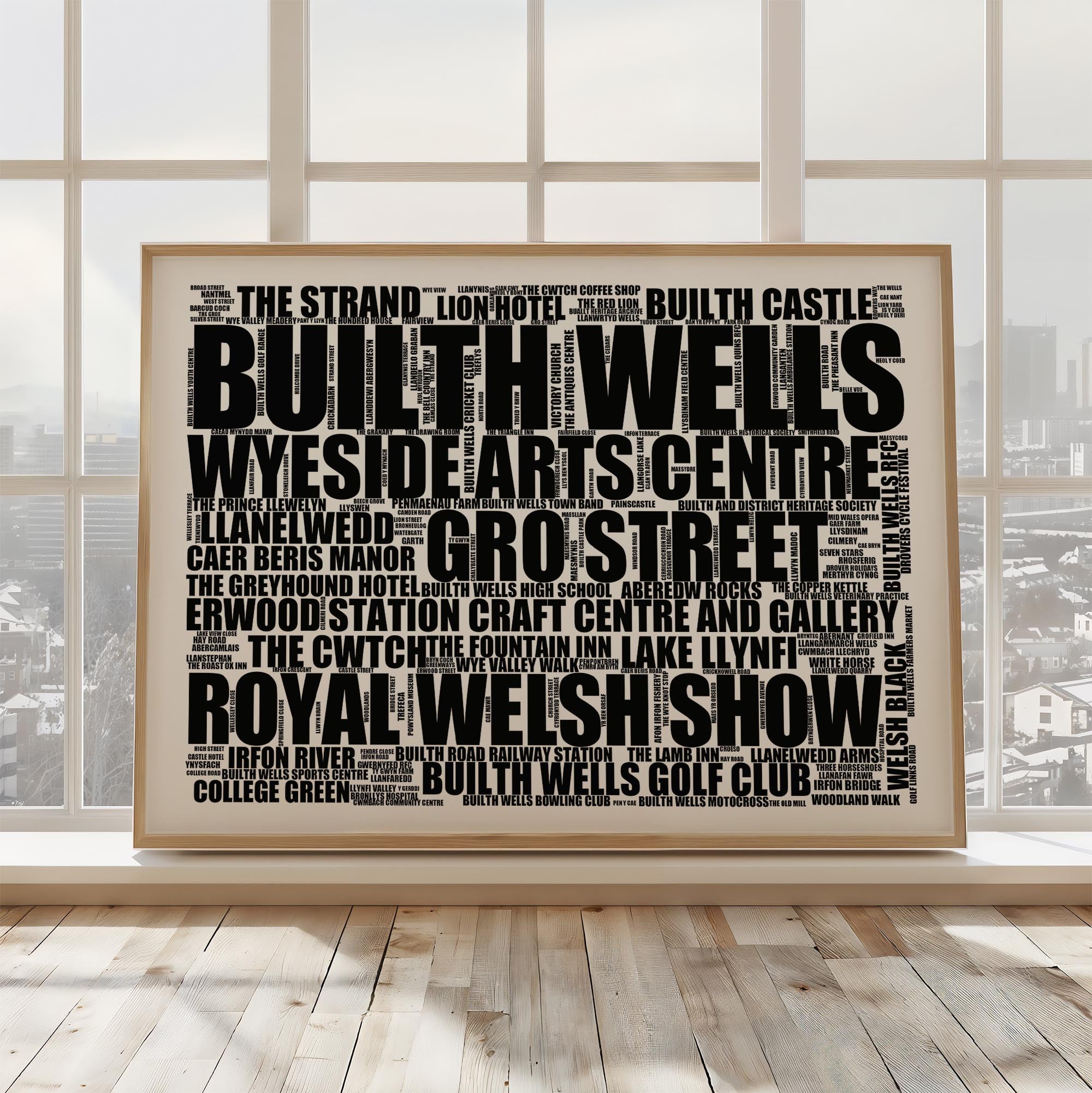 Builth Wells - Premium Typographic Word Cloud Prints, Posters & Gifts
