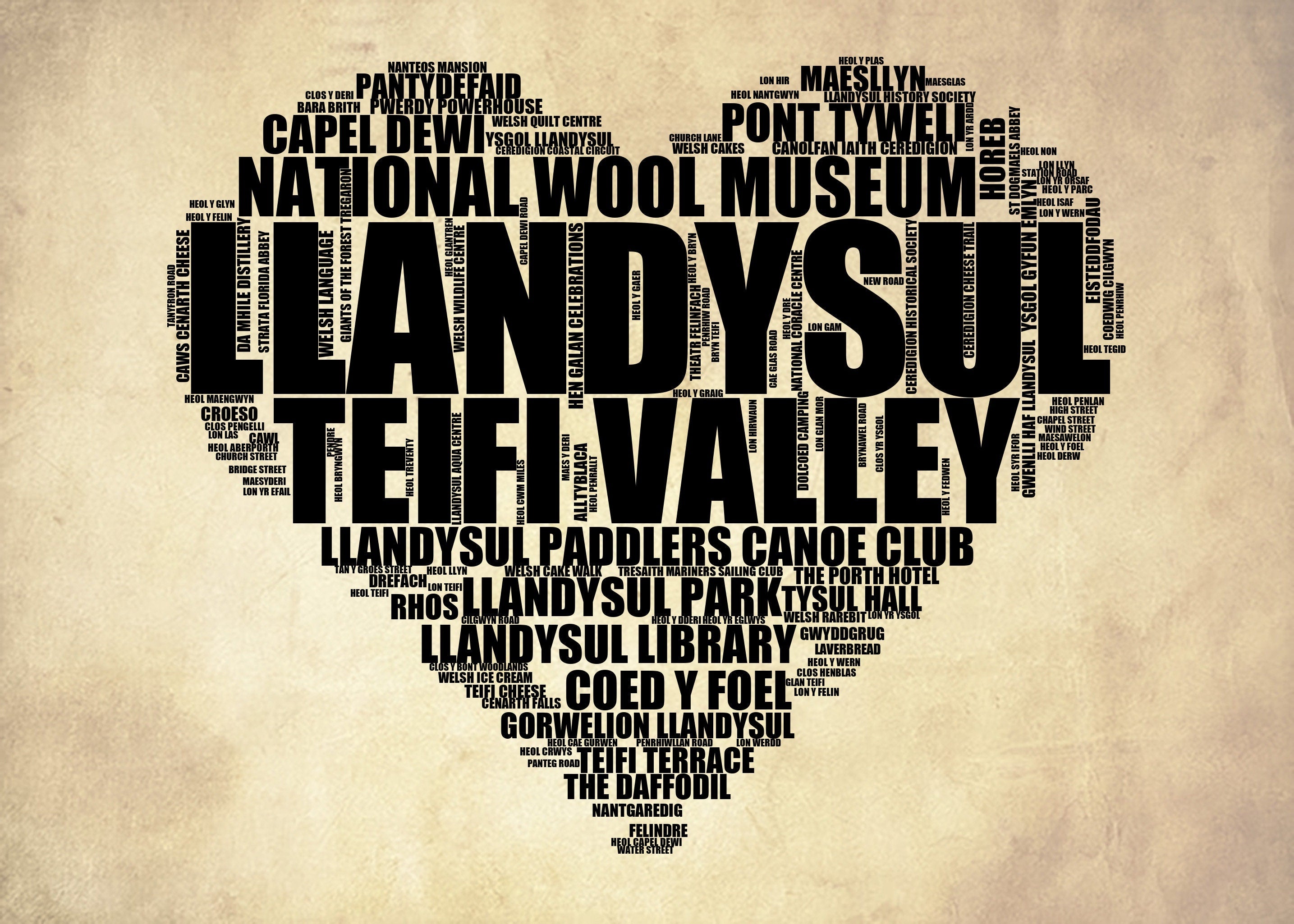 Llandysul - Premium Typographic Word Cloud Prints, Posters & Gifts