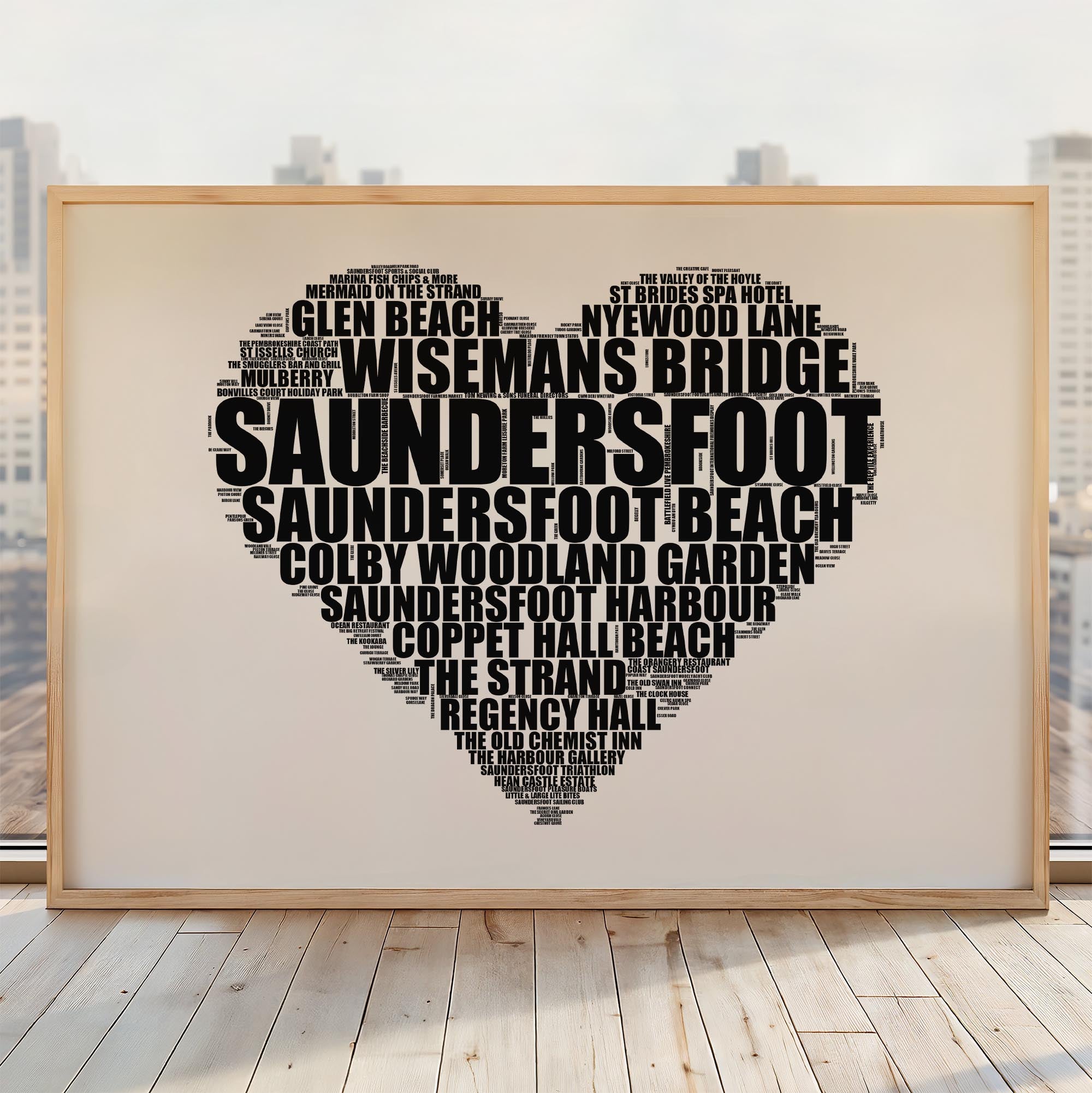 Saundersfoot - Premium Typographic Word Cloud Prints, Posters & Gifts