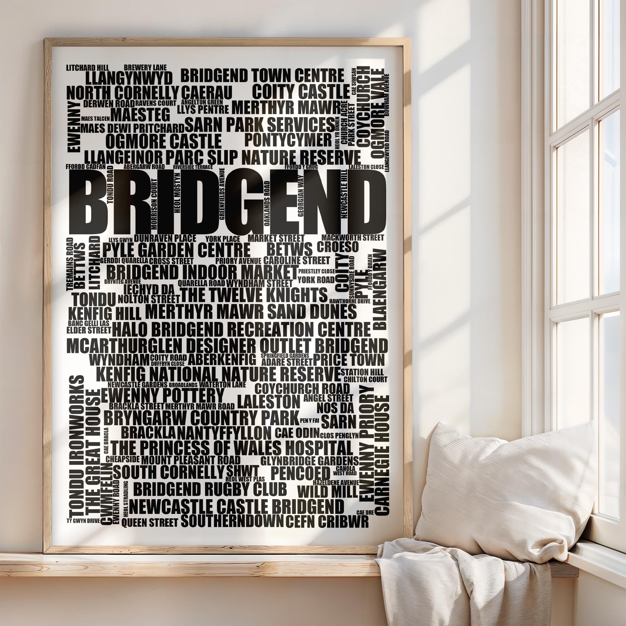 Bridgend - Premium Typographic Word Cloud Prints, Posters & Gifts