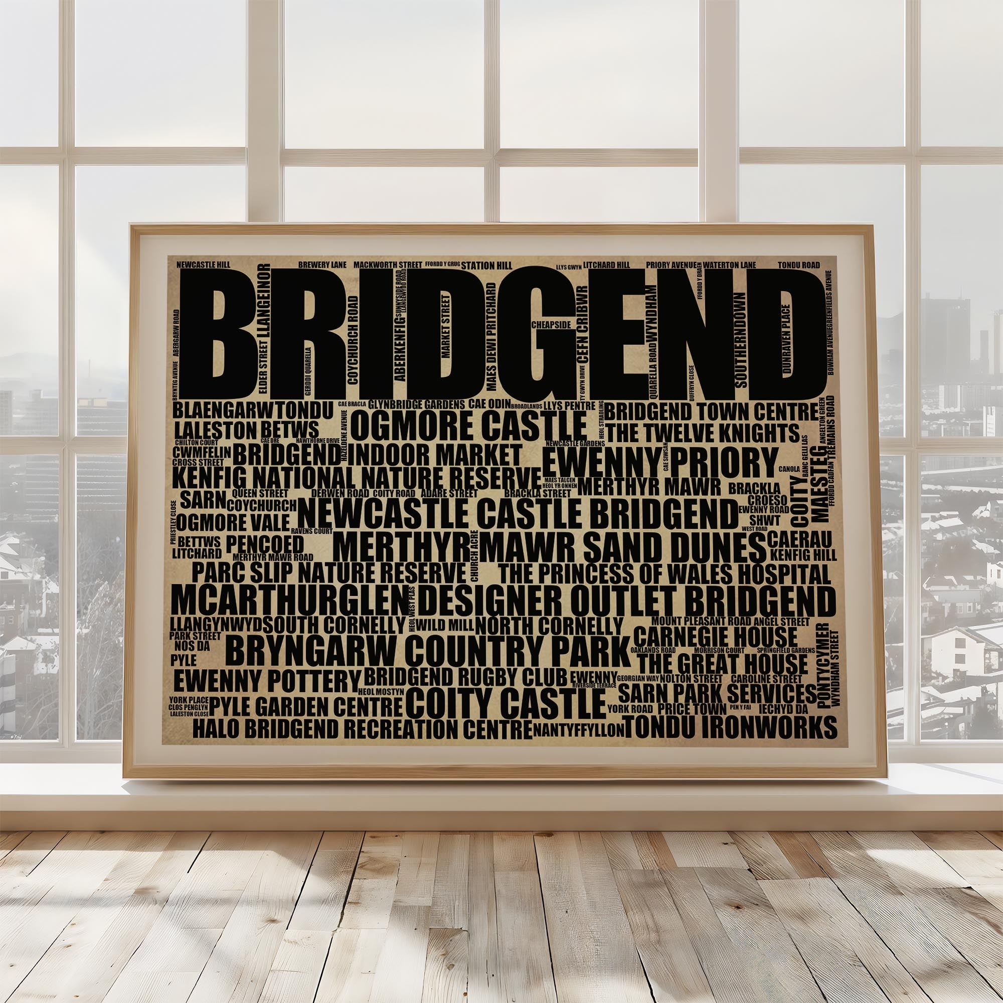 Bridgend - Premium Typographic Word Cloud Prints, Posters & Gifts