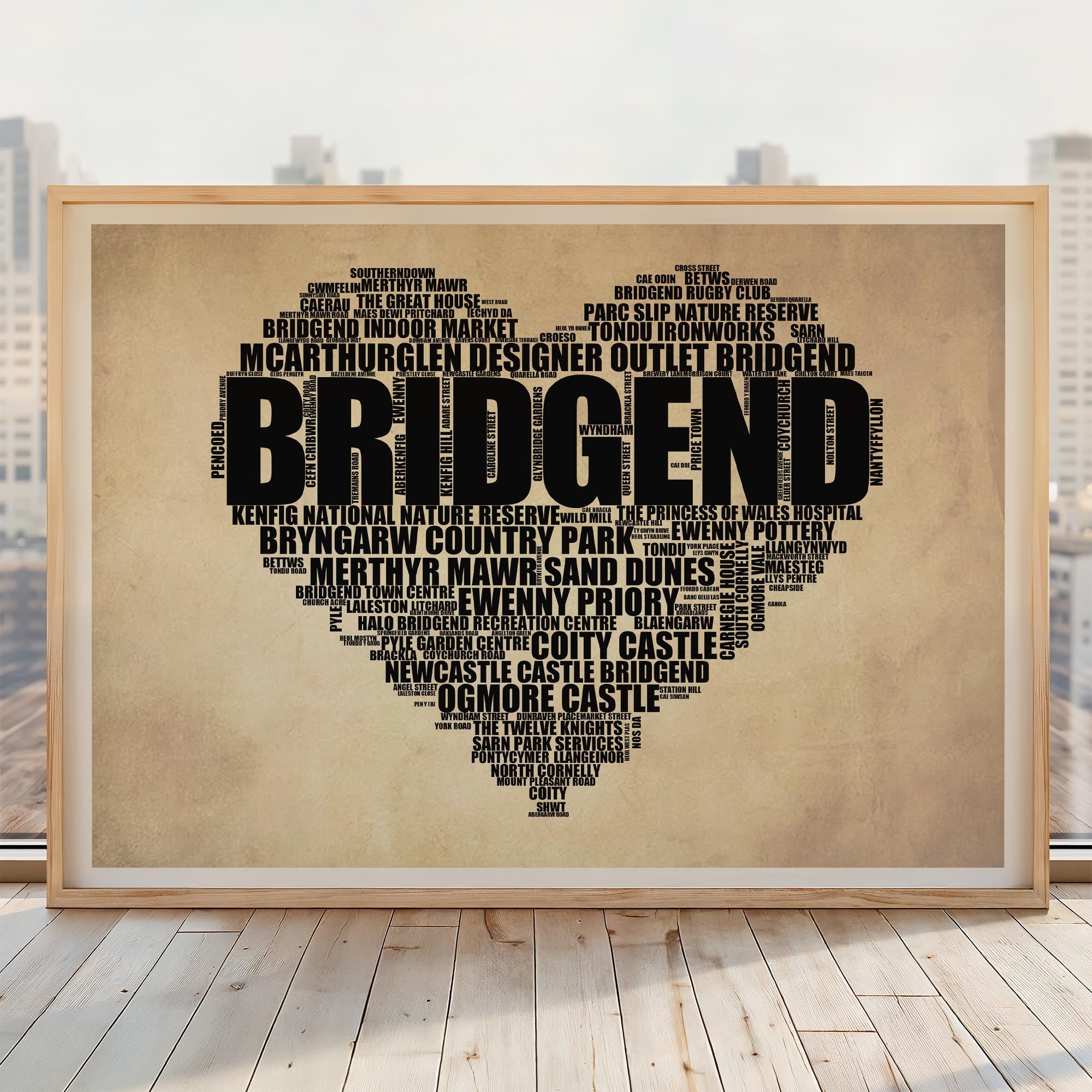 Bridgend - Premium Typographic Word Cloud Prints, Posters & Gifts