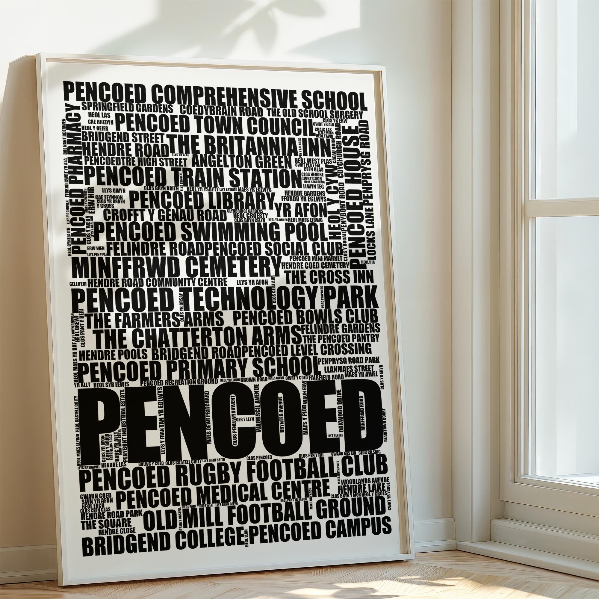 Pencoed - Premium Typographic Word Cloud Prints, Posters & Gifts