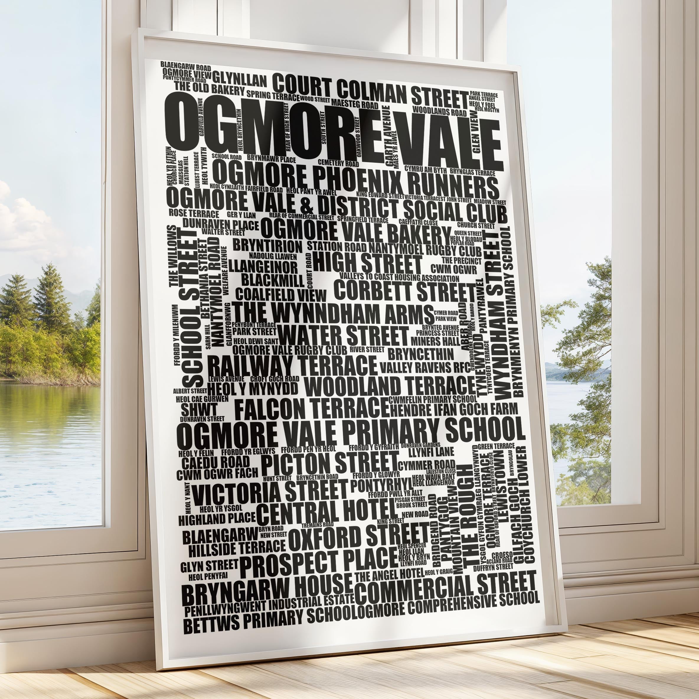 Ogmore Vale - Premium Typographic Word Cloud Prints, Posters & Gifts