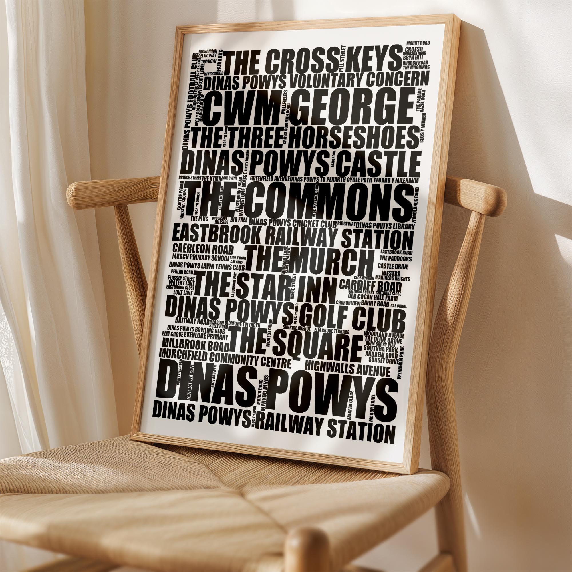 Dinas Powys - Premium Typographic Word Cloud Prints, Posters & Gifts