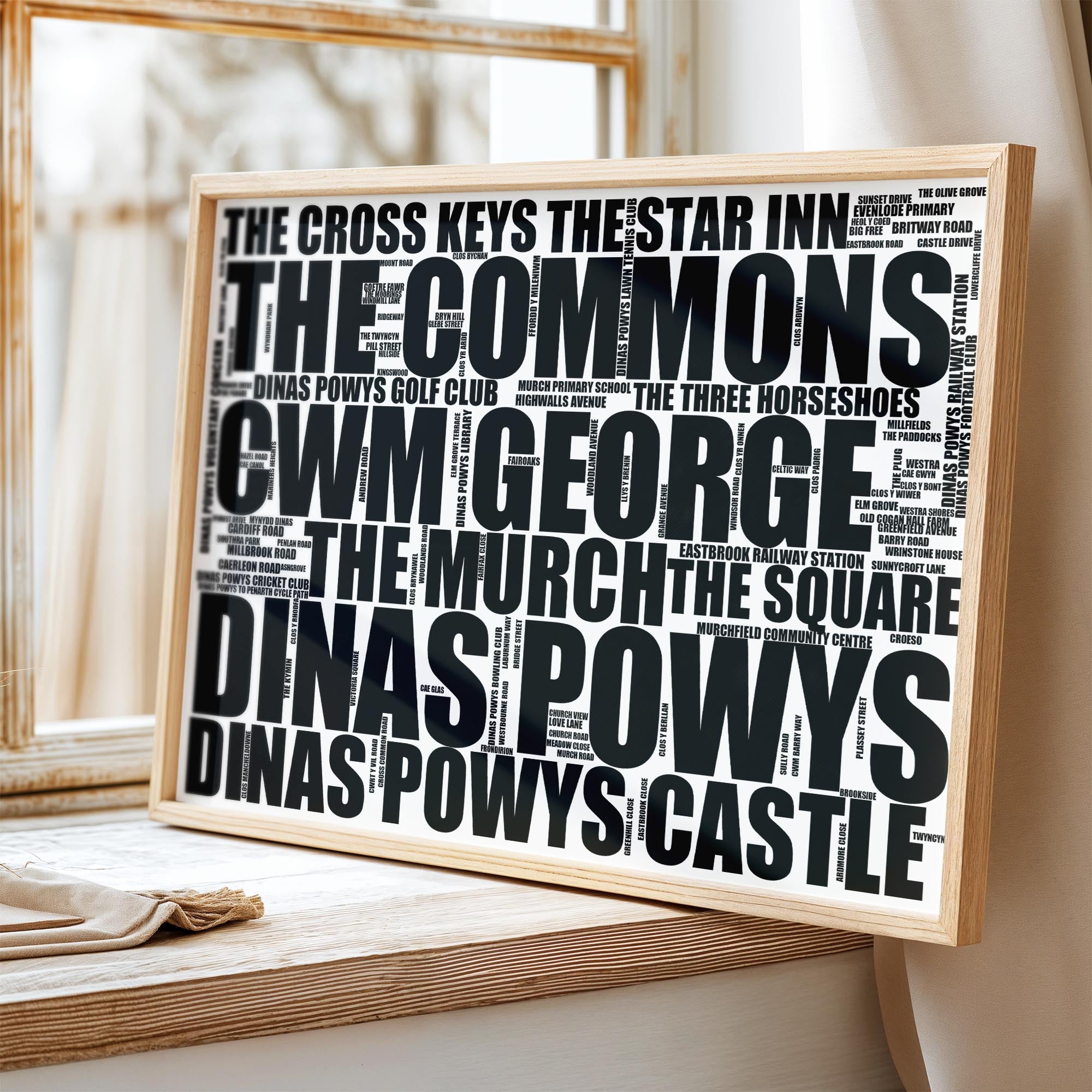 Dinas Powys - Premium Typographic Word Cloud Prints, Posters & Gifts