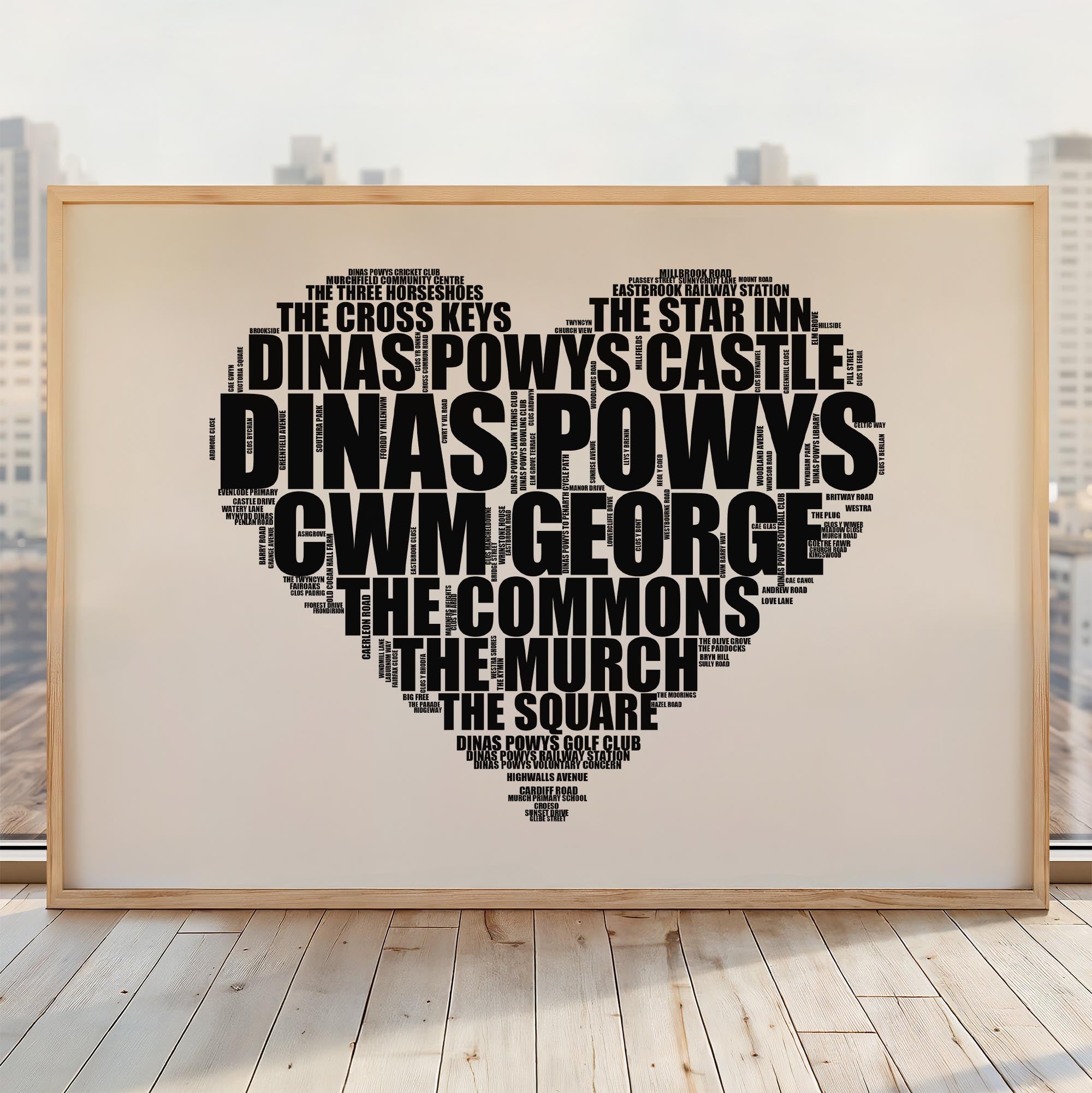 Dinas Powys - Premium Typographic Word Cloud Prints, Posters & Gifts