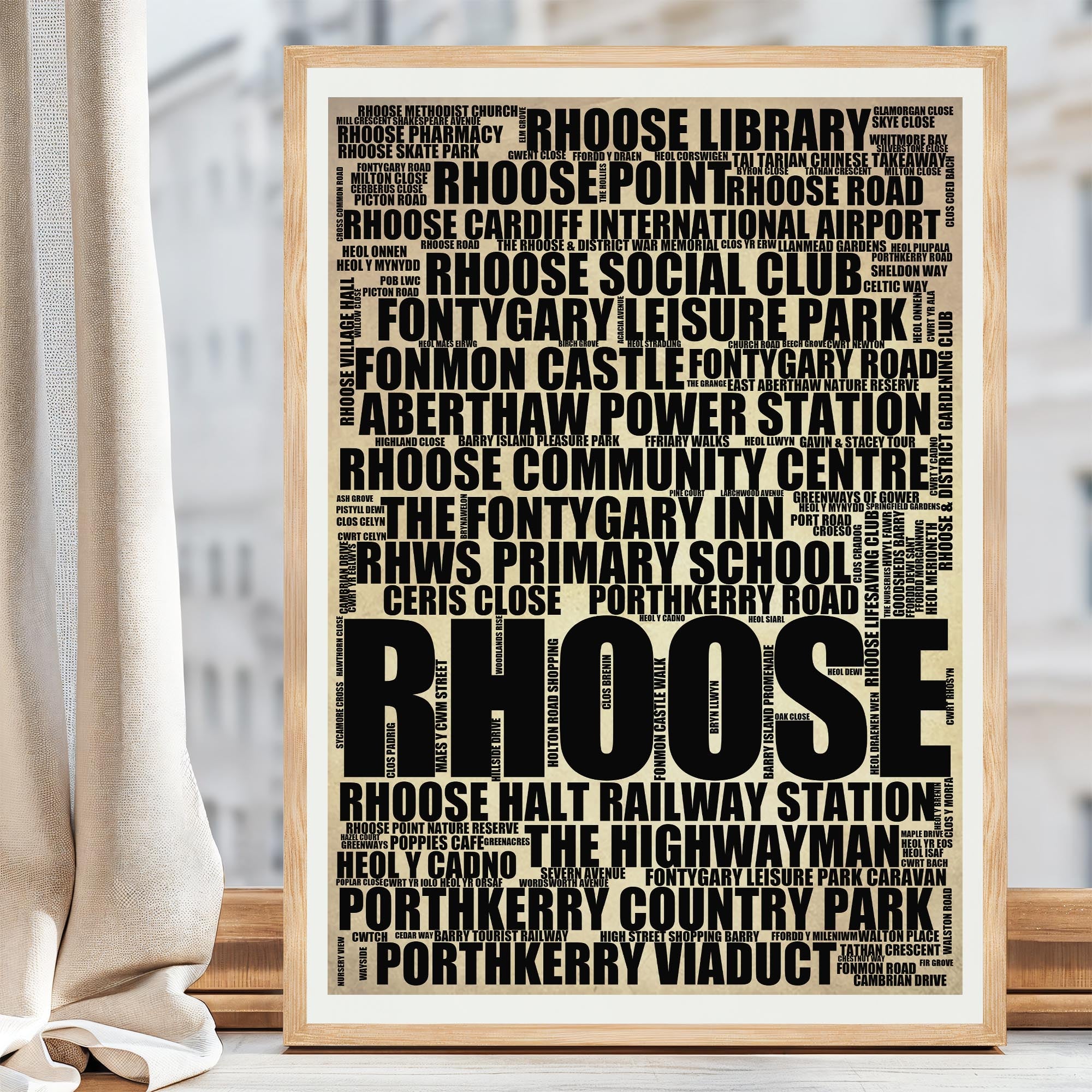 Rhoose - Premium Typographic Word Cloud Prints, Posters & Gifts