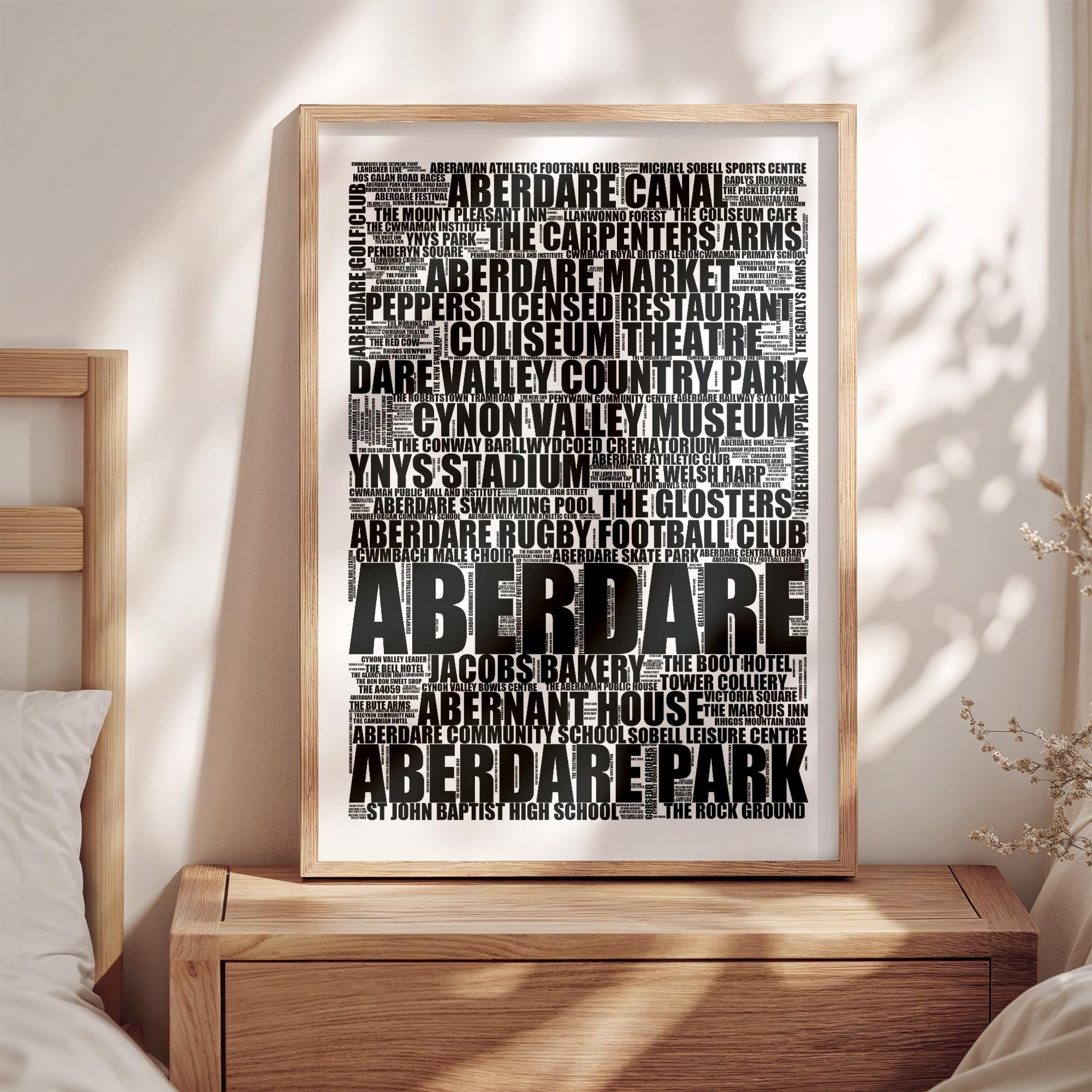 Aberdare - Premium Typographic Word Cloud Prints, Posters & Gifts