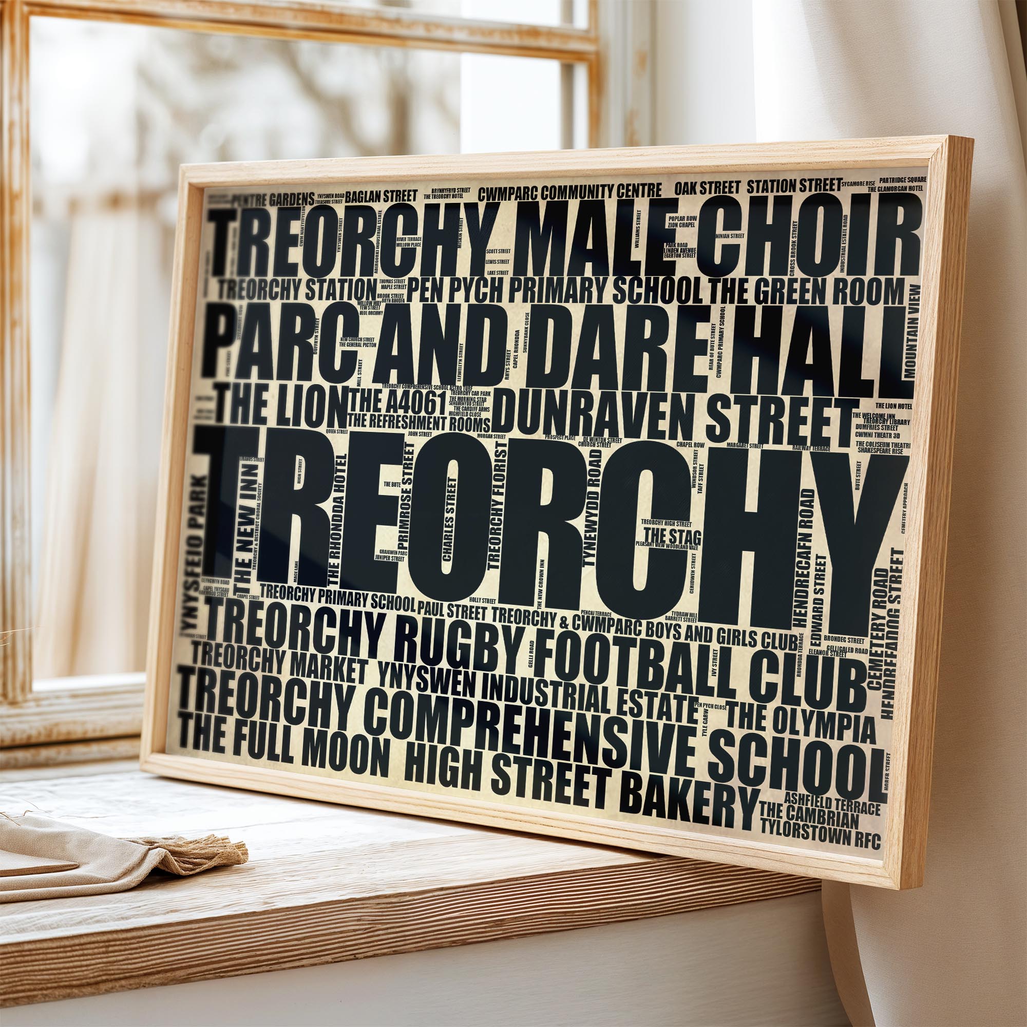 Treorchy - Premium Typographic Word Cloud Prints, Posters & Gifts