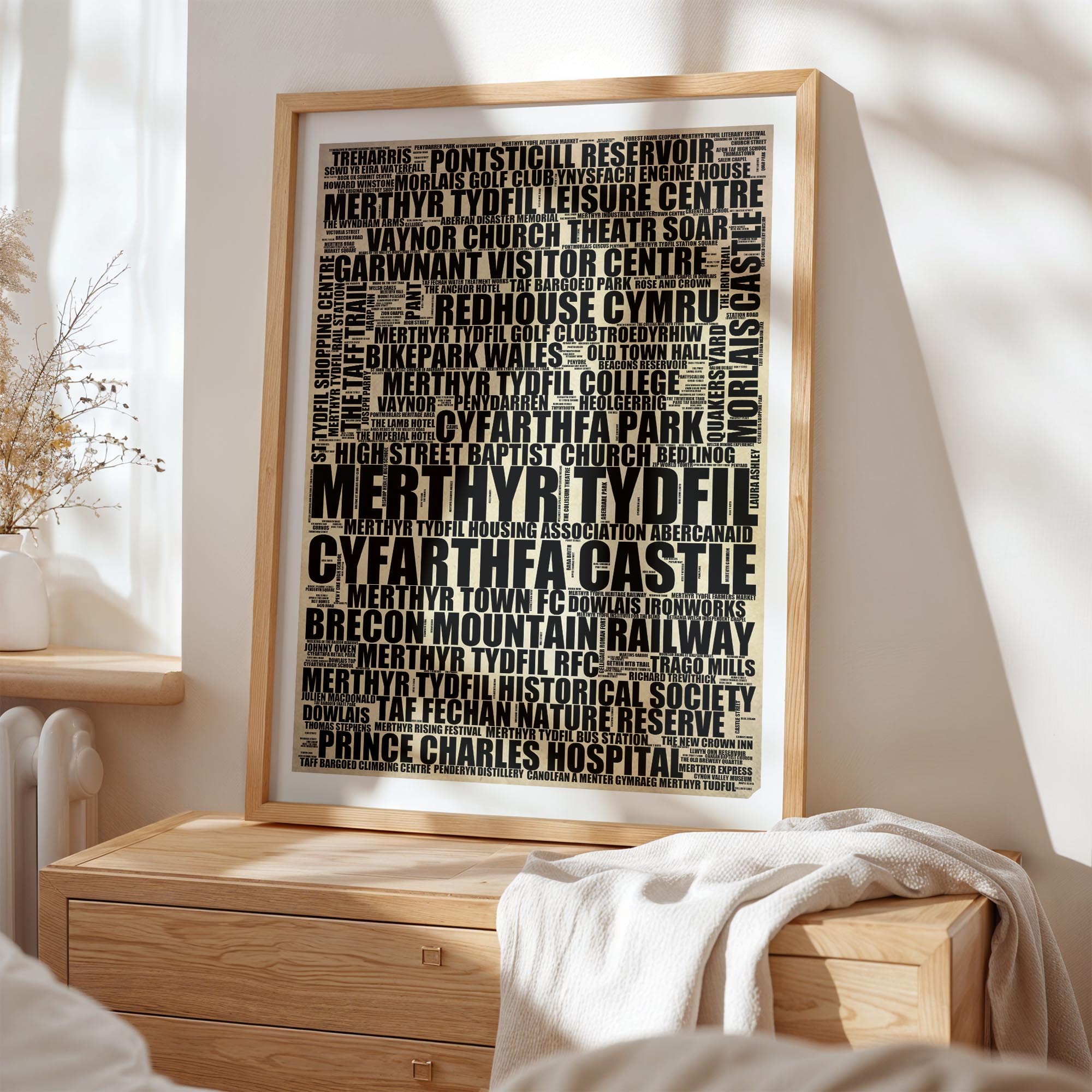 Merthyr Tydfil - Premium Typographic Word Cloud Prints, Posters & Gifts