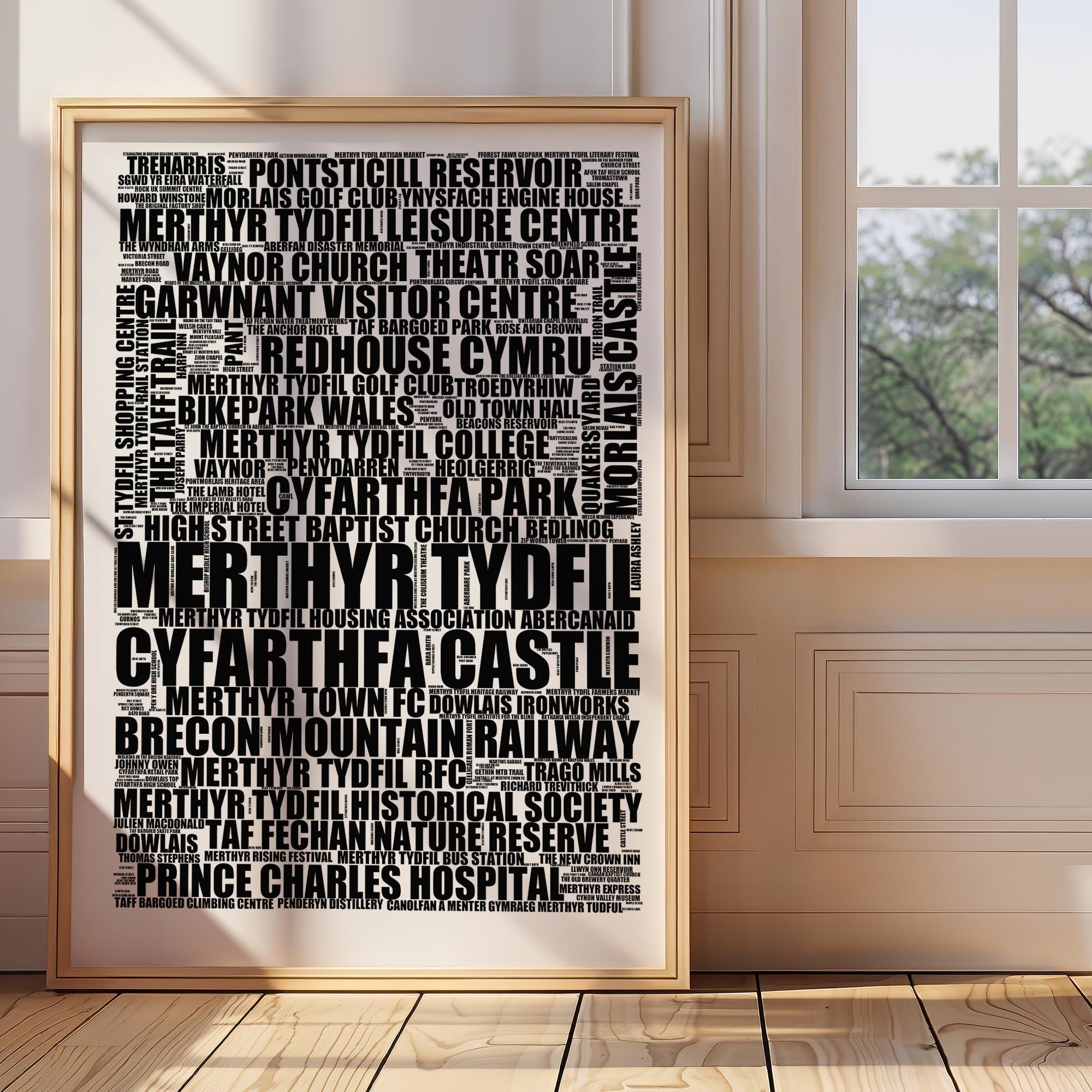 Merthyr Tydfil - Premium Typographic Word Cloud Prints, Posters & Gifts