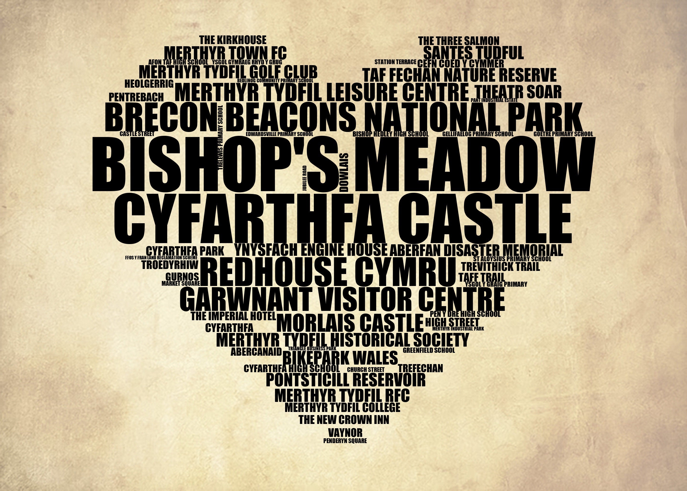 Bishop's Meadow - Premium Typographic Word Cloud Prints, Posters & Gifts