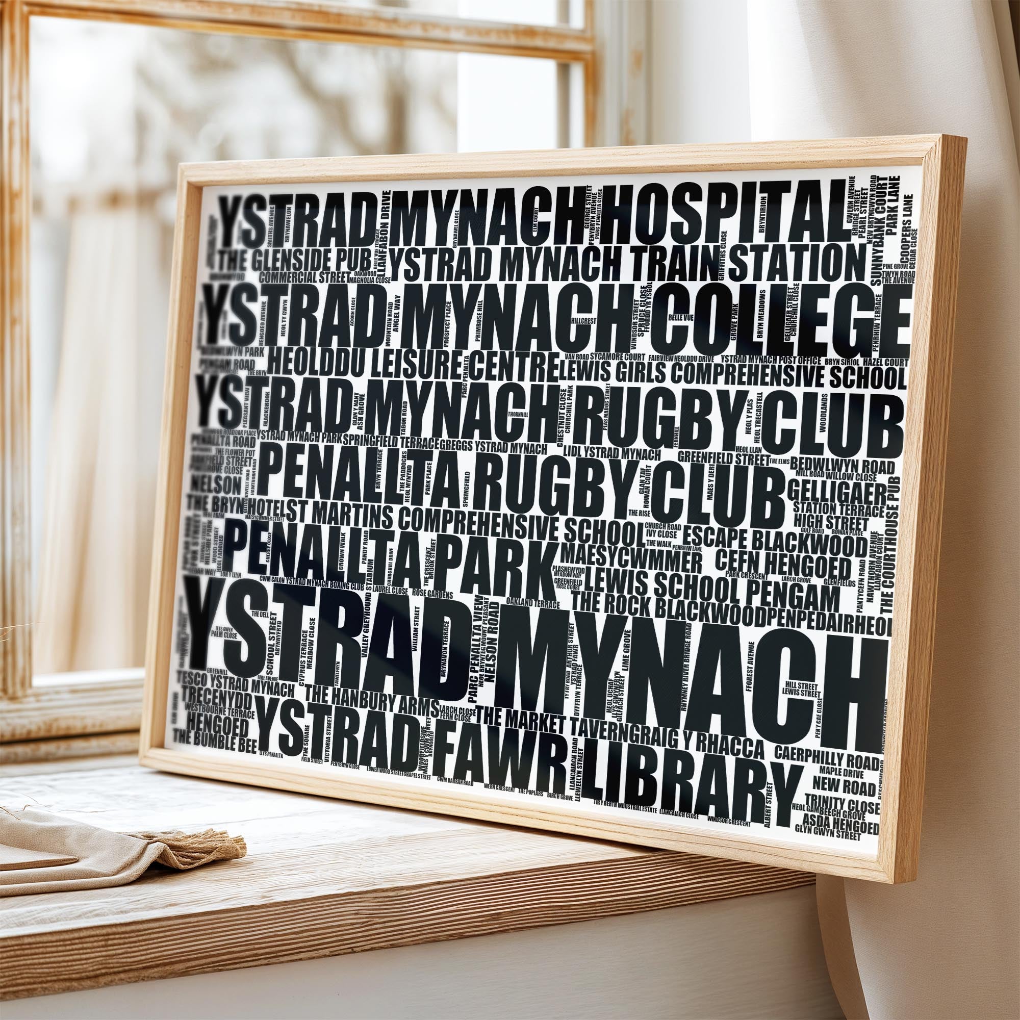 Ystrad Mynach - Premium Typographic Word Cloud Prints, Posters & Gifts