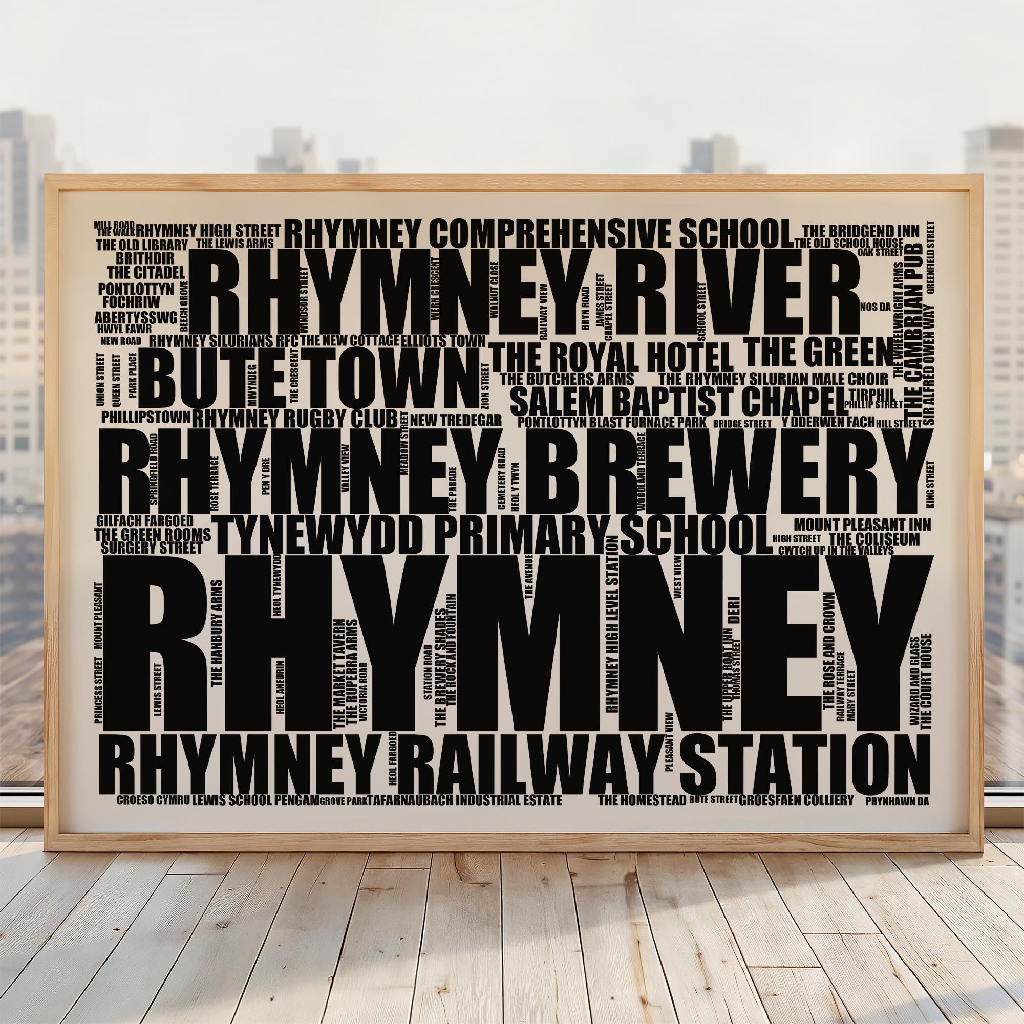 Rhymney - Premium Typographic Word Cloud Prints, Posters & Gifts