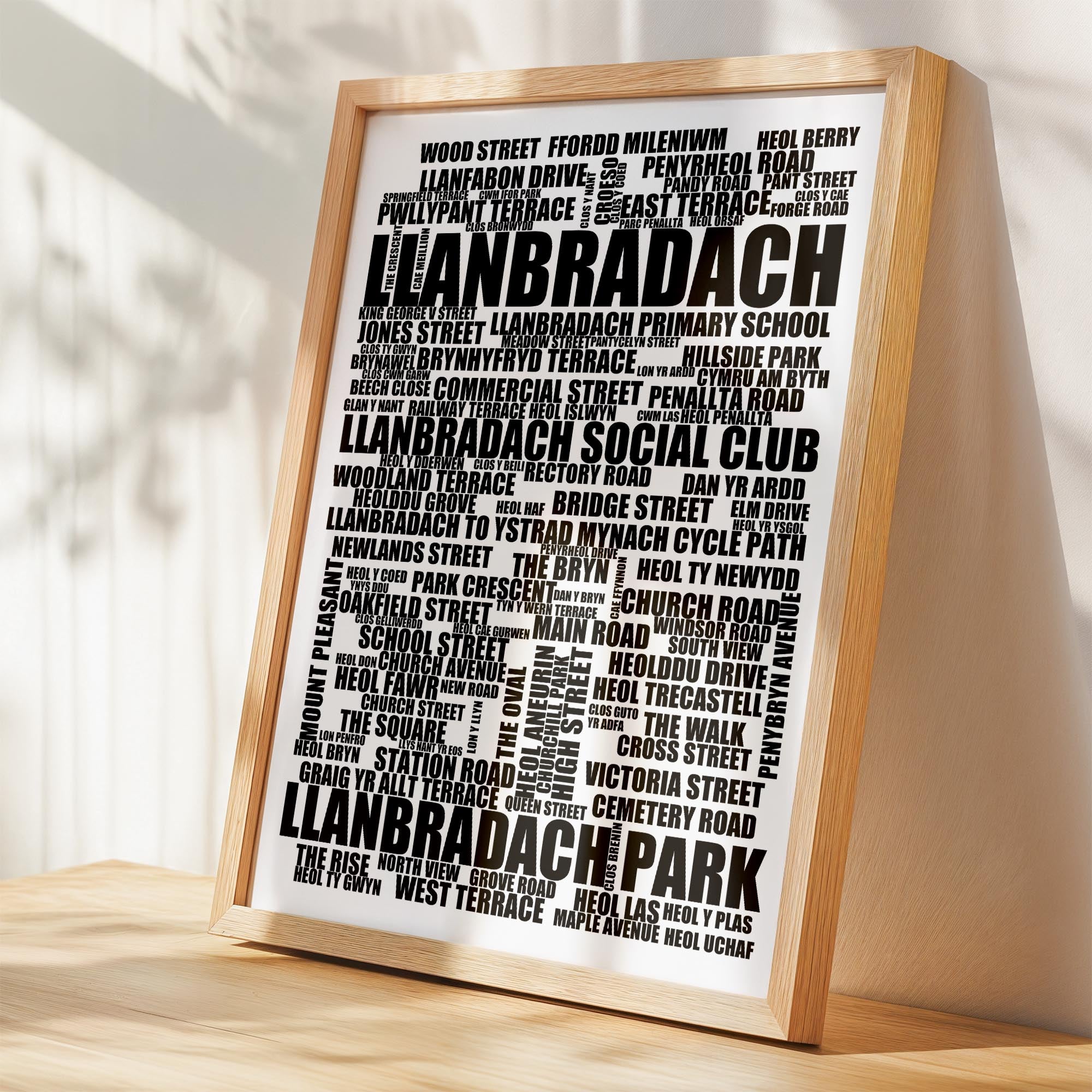 Llanbradach - Premium Typographic Word Cloud Prints, Posters & Gifts