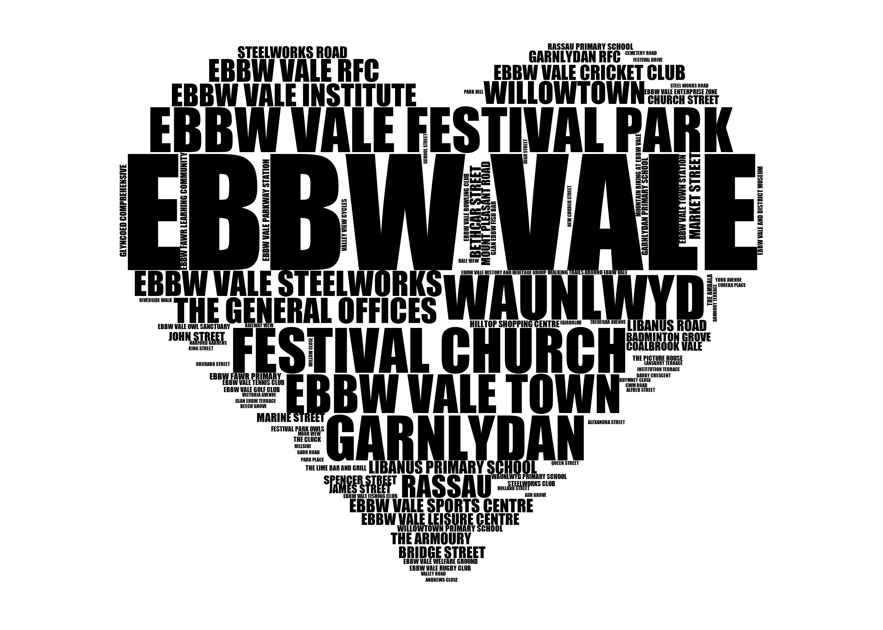 Ebbw Vale - Premium Typographic Word Cloud Prints, Posters & Gifts