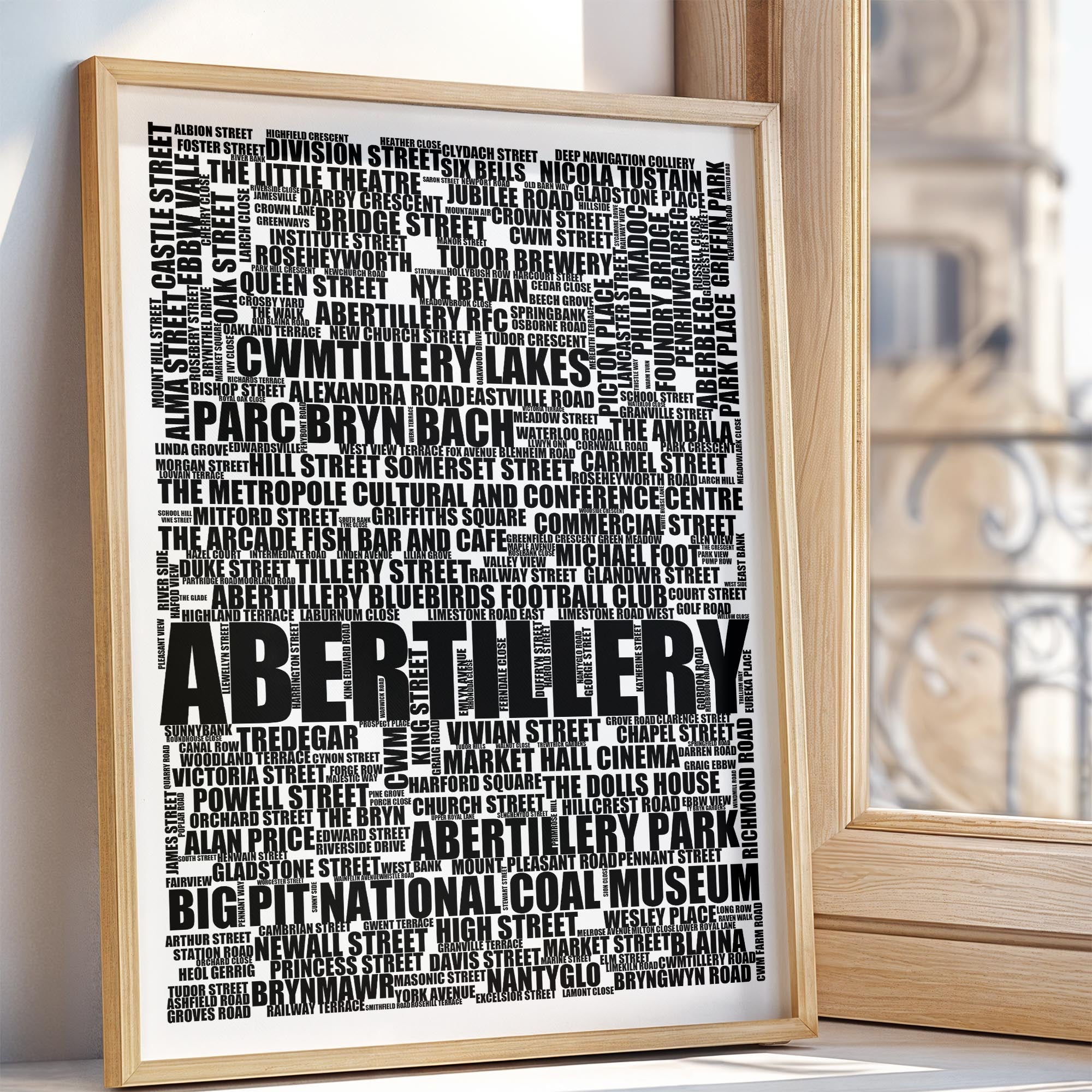 Abertillery - Premium Typographic Word Cloud Prints, Posters & Gifts