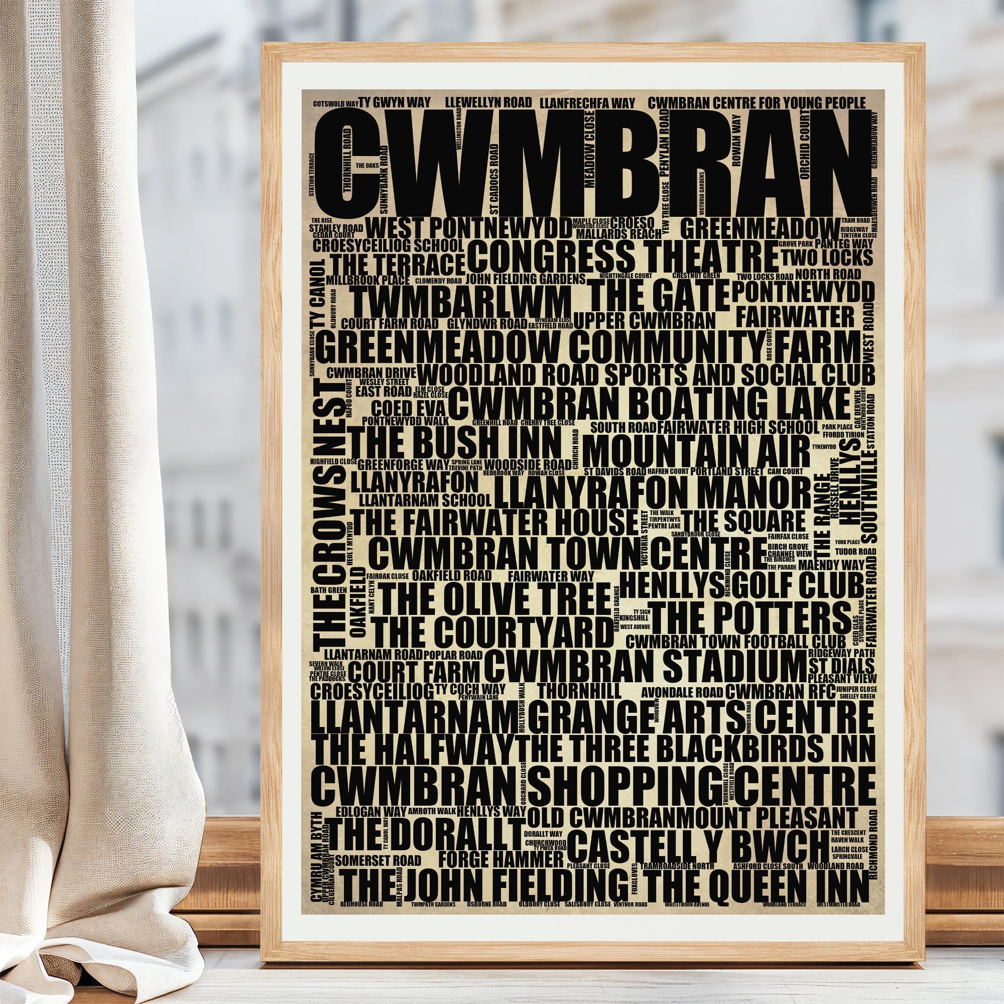 Cwmbran - Premium Typographic Word Cloud Prints, Posters & Gifts