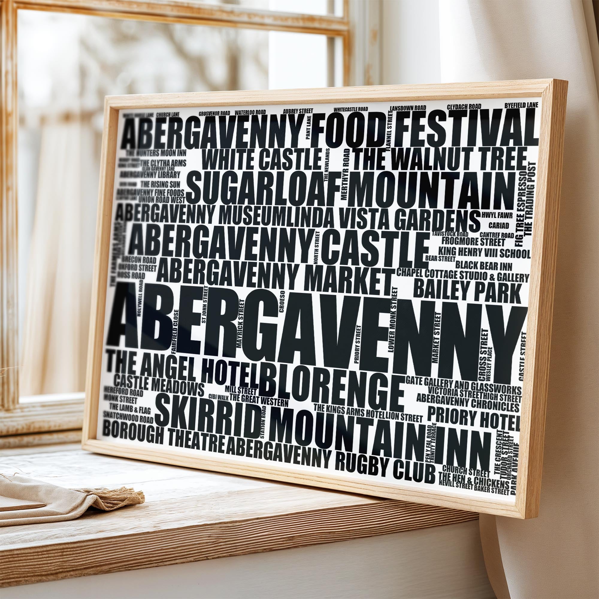 Abergavenny - Premium Typographic Word Cloud Prints, Posters & Gifts