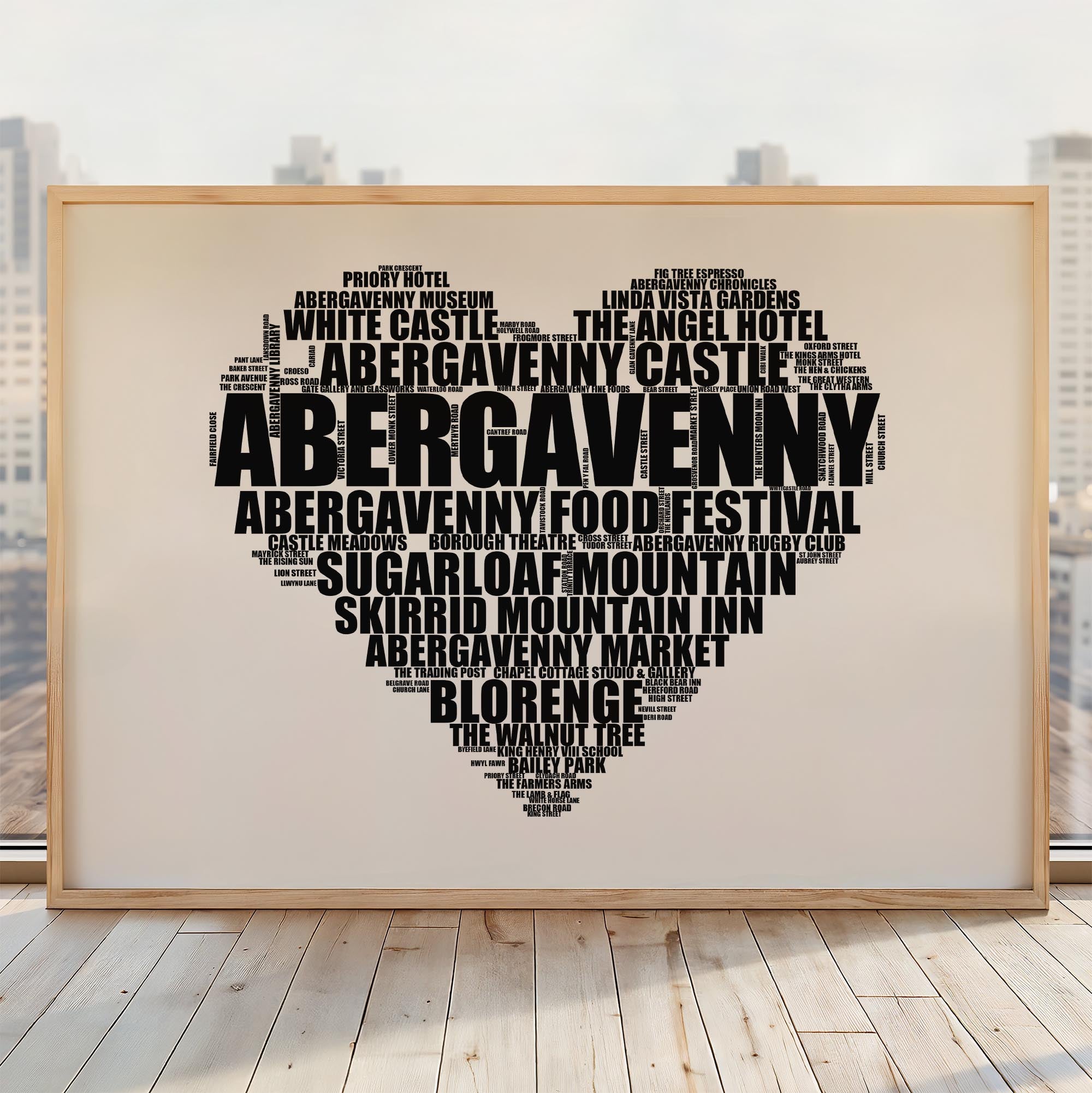 Abergavenny - Premium Typographic Word Cloud Prints, Posters & Gifts