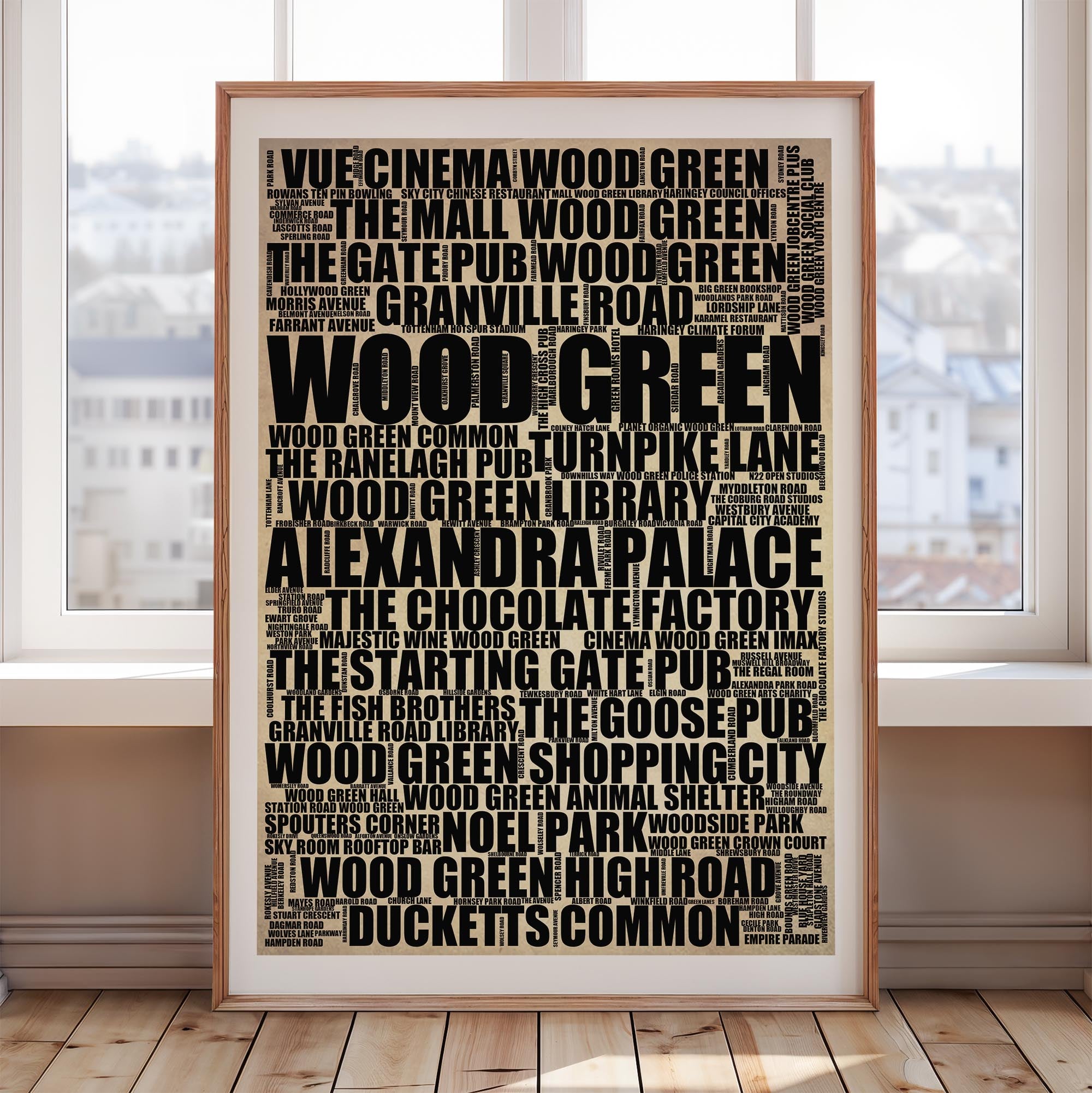 Wood Green - Premium Typographic Word Cloud Prints, Posters & Gifts