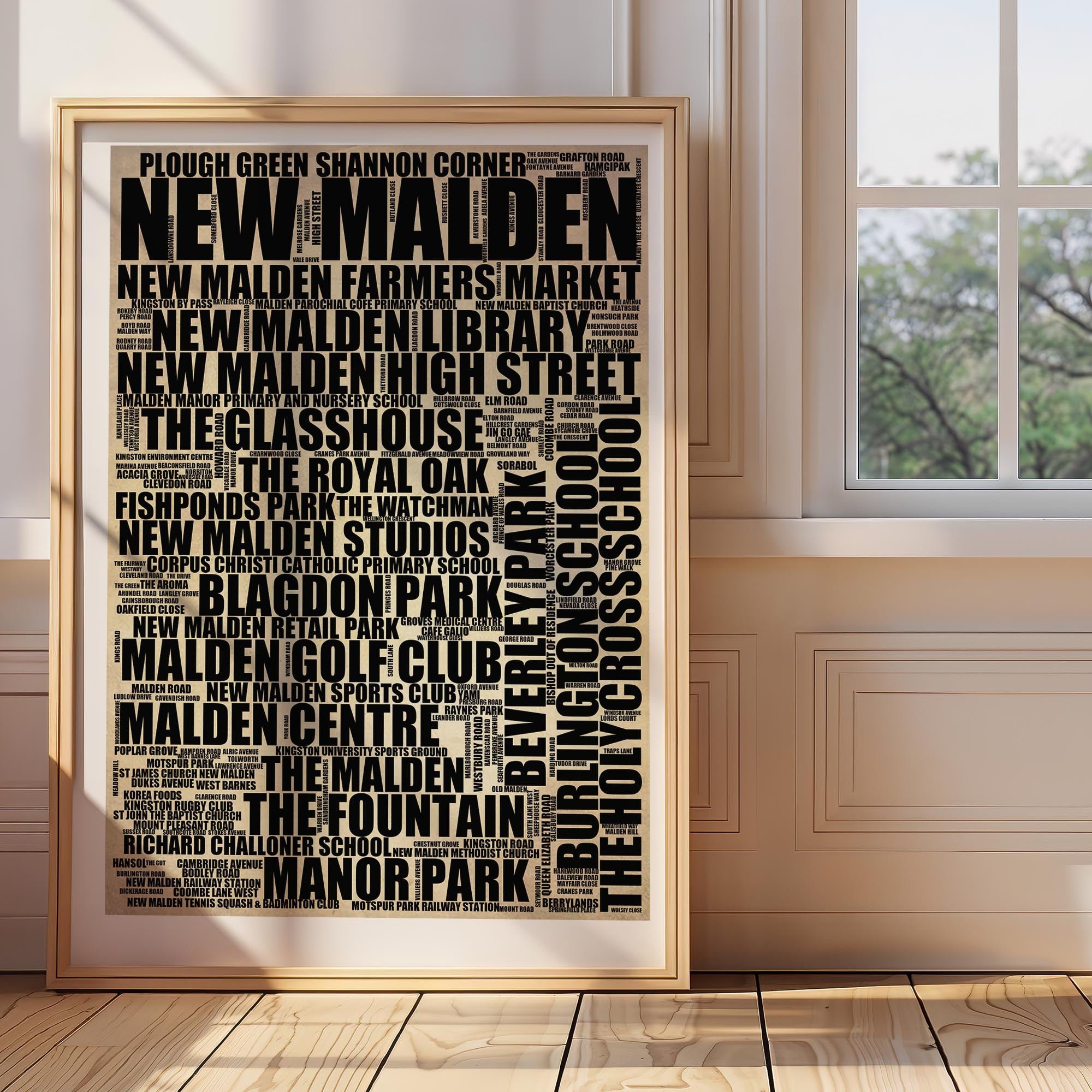 New Malden - Premium Typographic Word Cloud Prints, Posters & Gifts