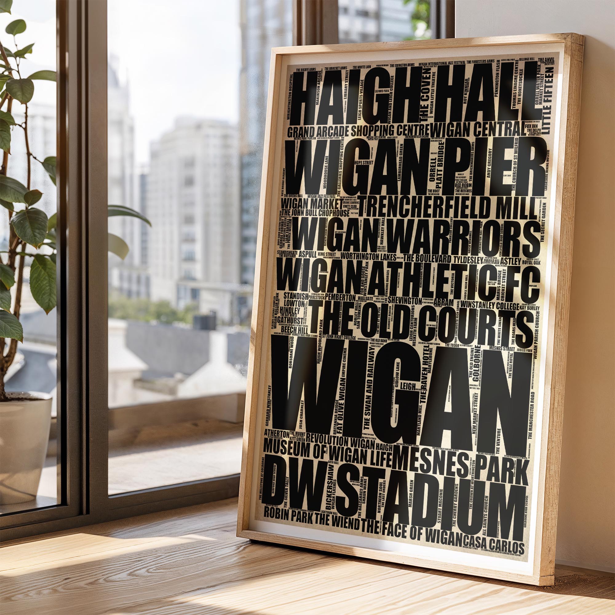 Wigan - Premium Typographic Word Cloud Prints, Posters & Gifts