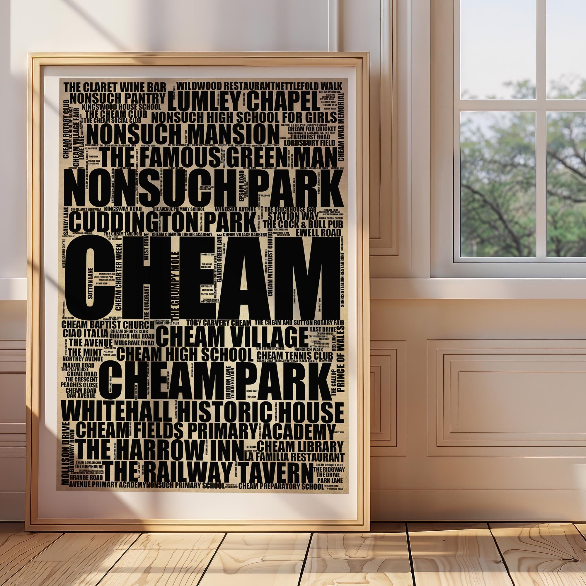 Cheam - Premium Typographic Word Cloud Prints, Posters & Gifts