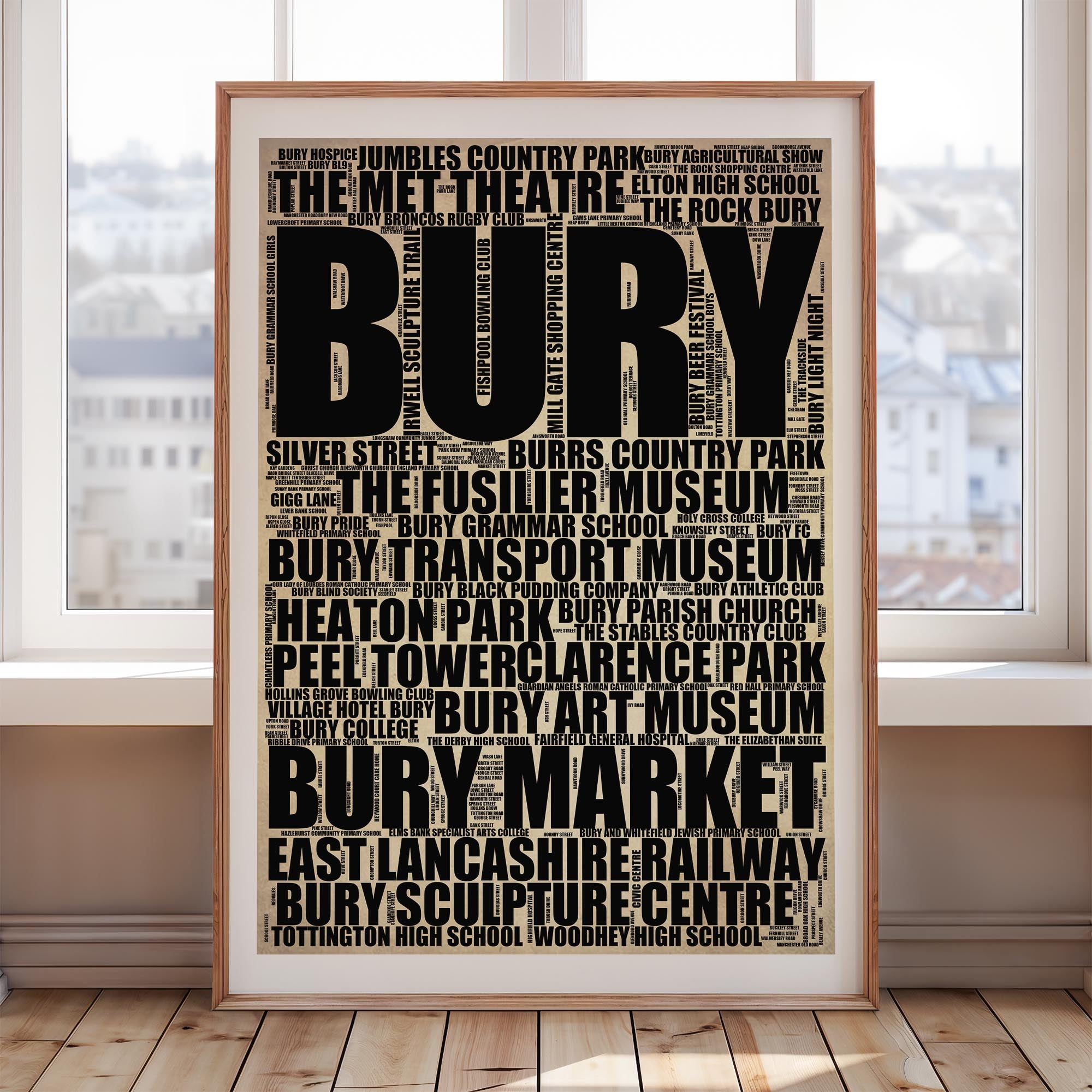 Bury - Premium Typographic Word Cloud Prints, Posters & Gifts