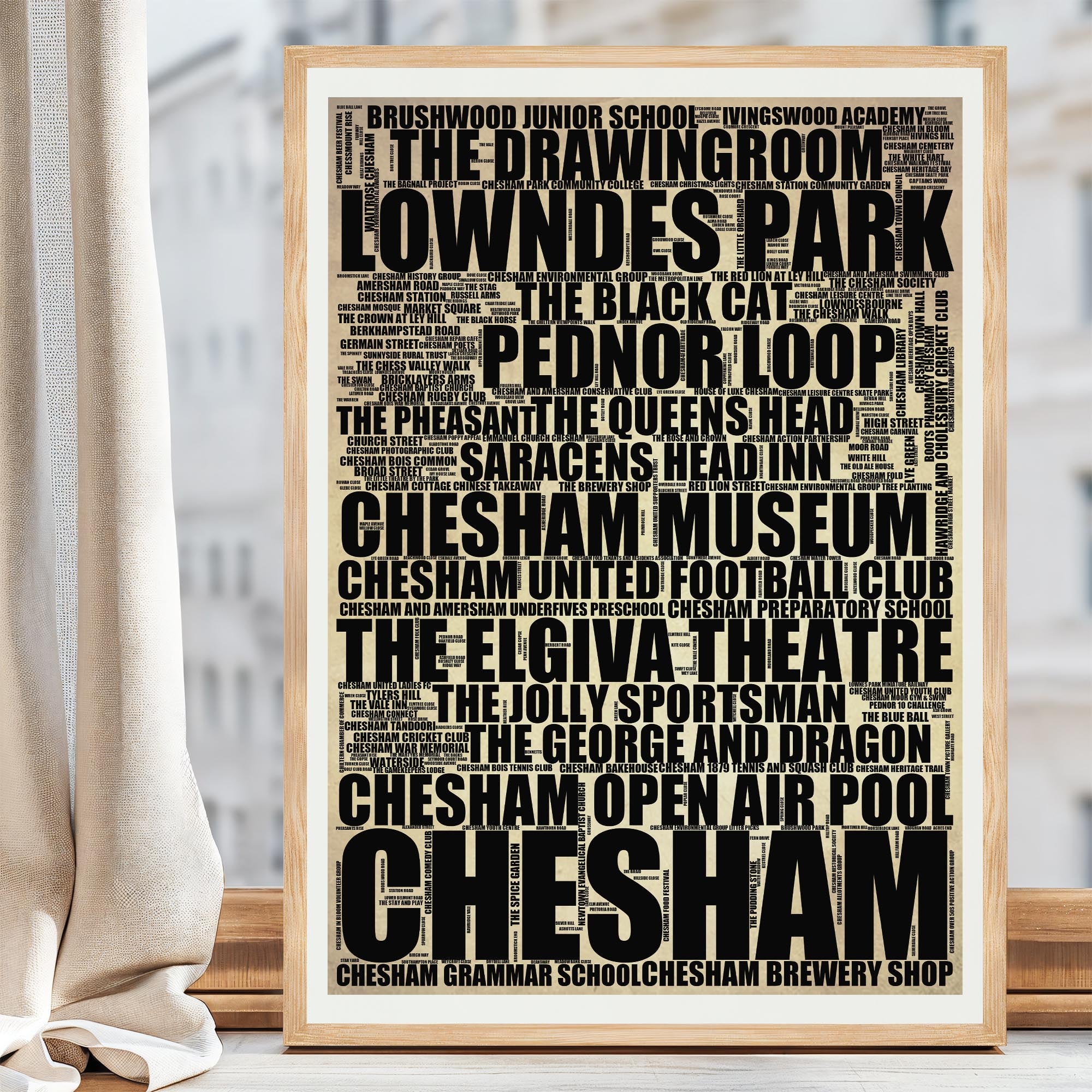 Chesham - Premium Typographic Word Cloud Prints, Posters & Gifts