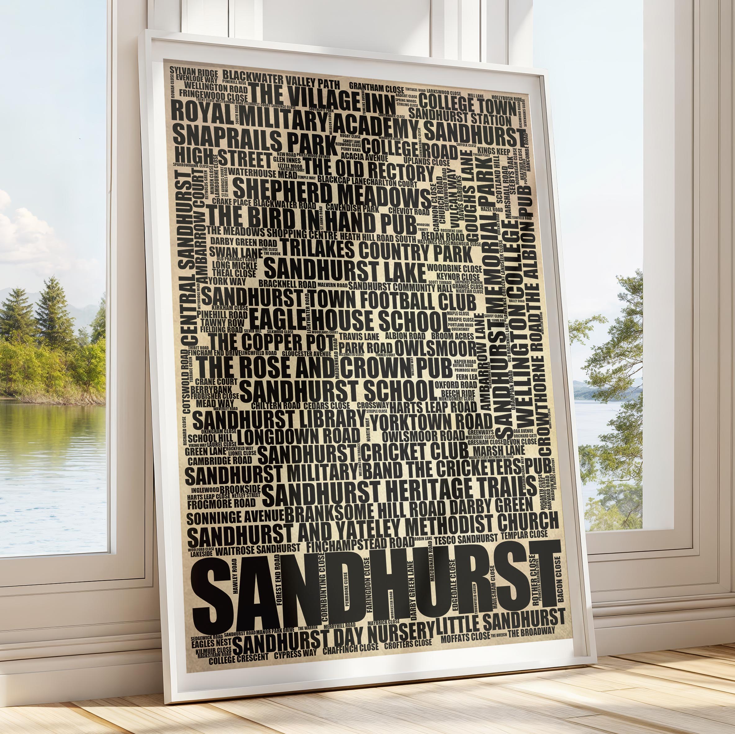 Sandhurst - Premium Typographic Word Cloud Prints, Posters & Gifts