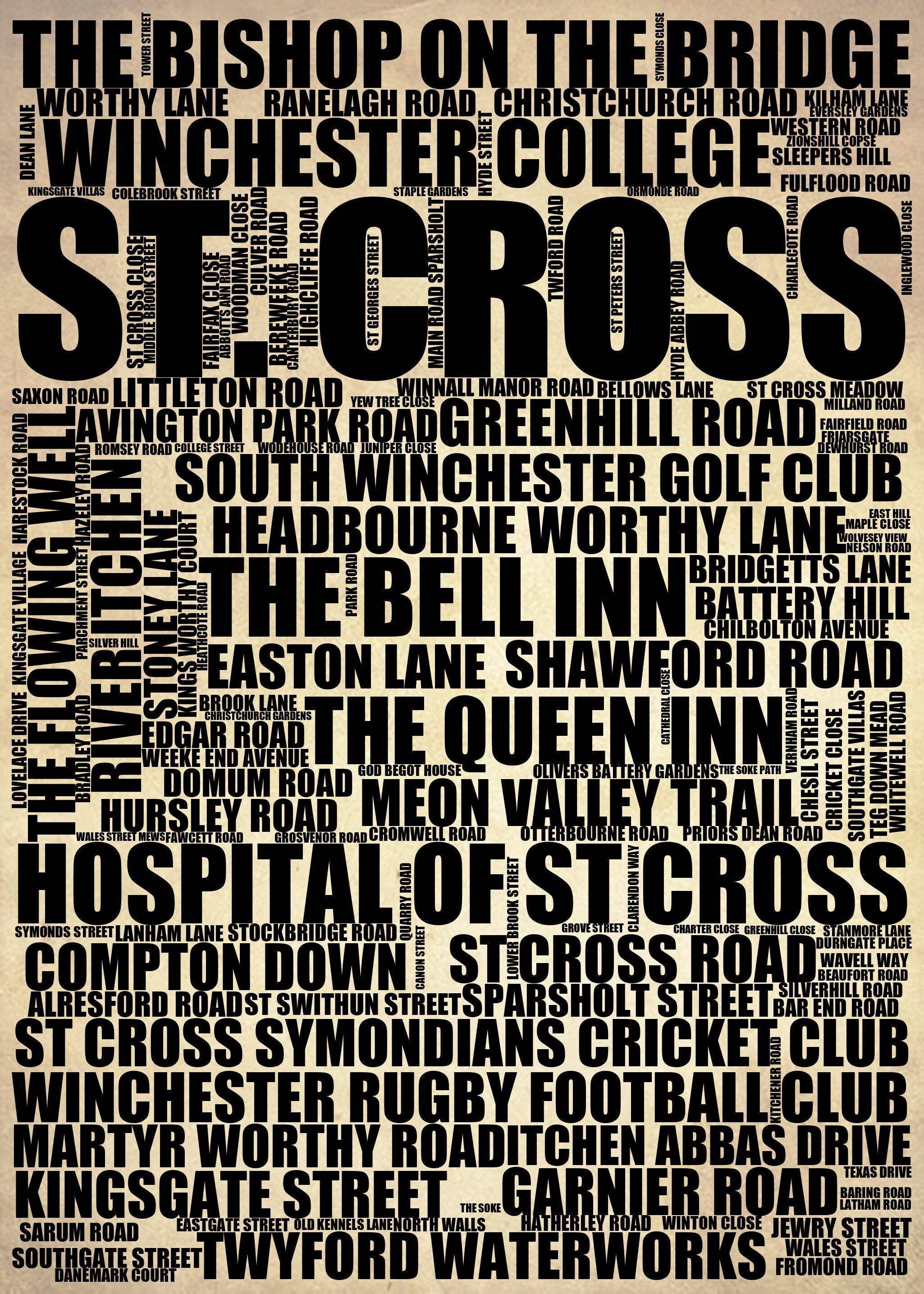 St. Cross - Premium Typographic Word Cloud Prints, Posters & Gifts