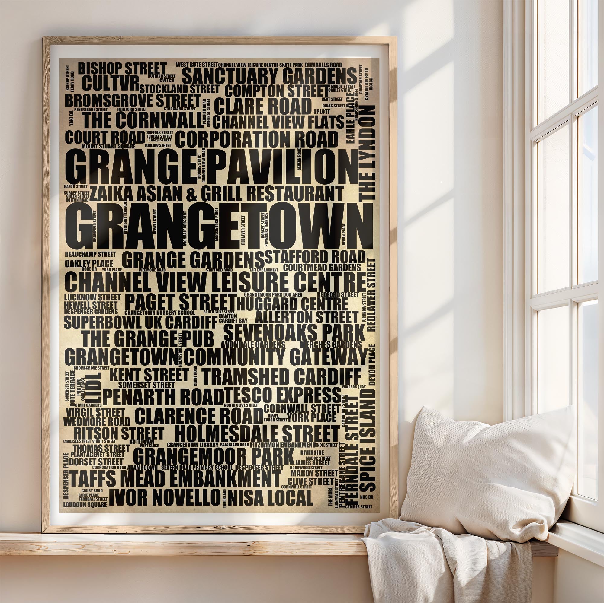 Grangetown - Premium Typographic Word Cloud Prints, Posters & Gifts