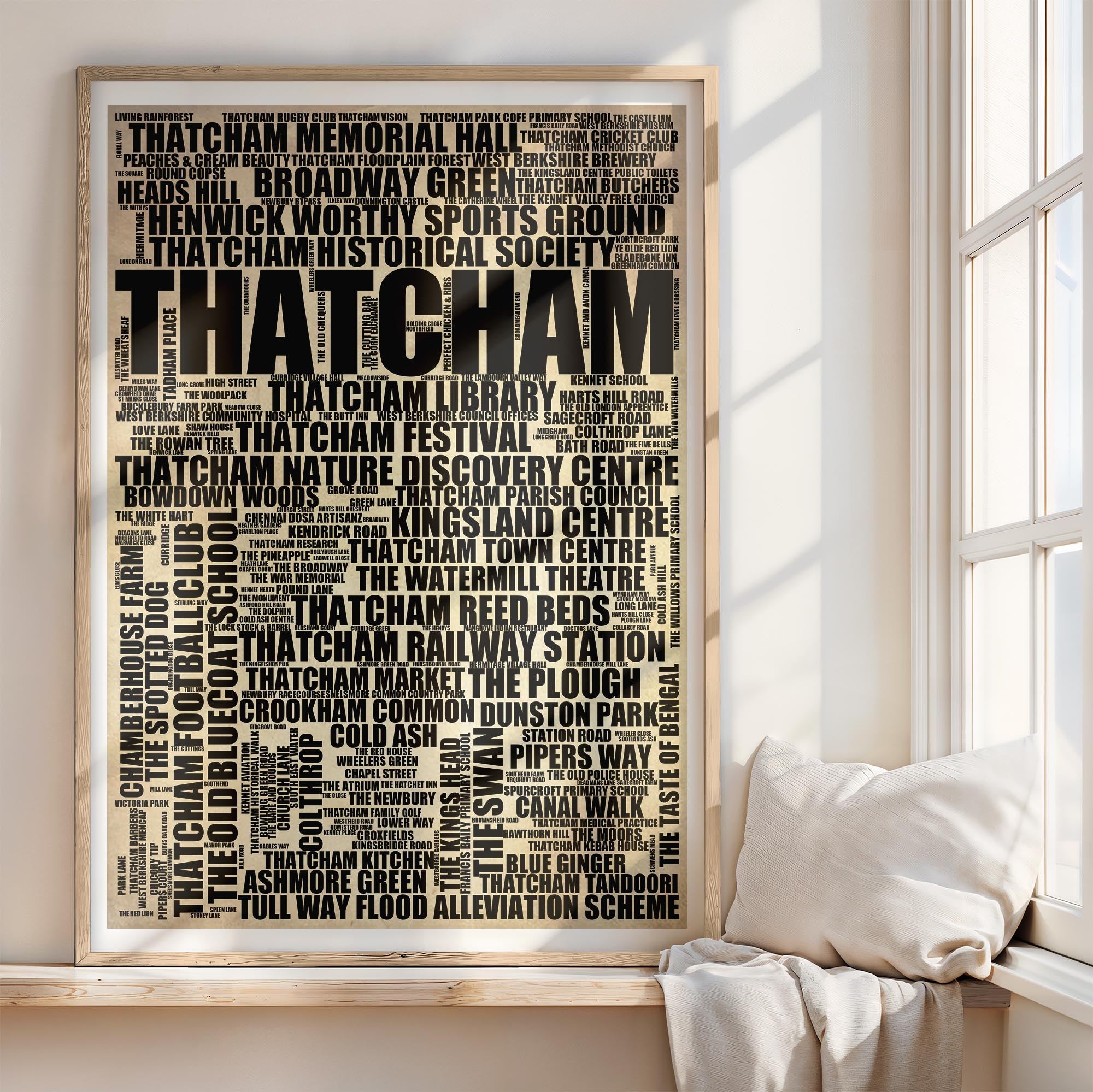 Thatcham - Premium Typographic Word Cloud Prints, Posters & Gifts