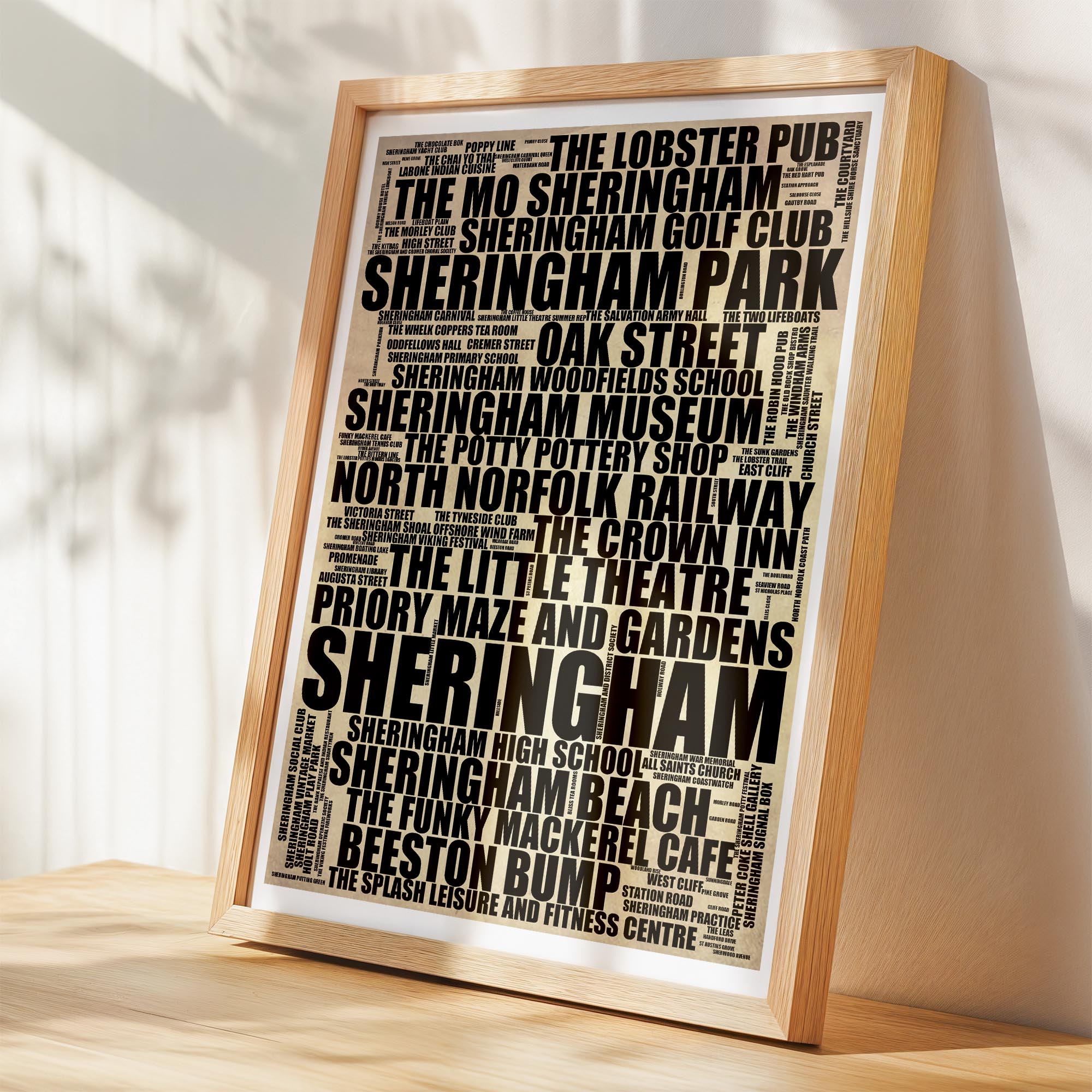 Sheringham - Premium Typographic Word Cloud Prints, Posters & Gifts