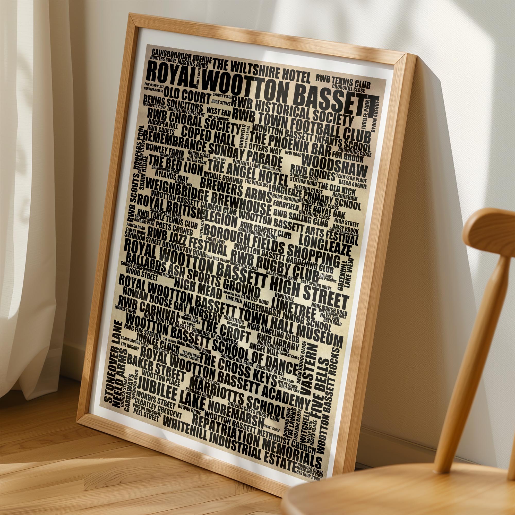 Royal Wootton Bassett - Premium Typographic Word Cloud Prints, Posters & Gifts