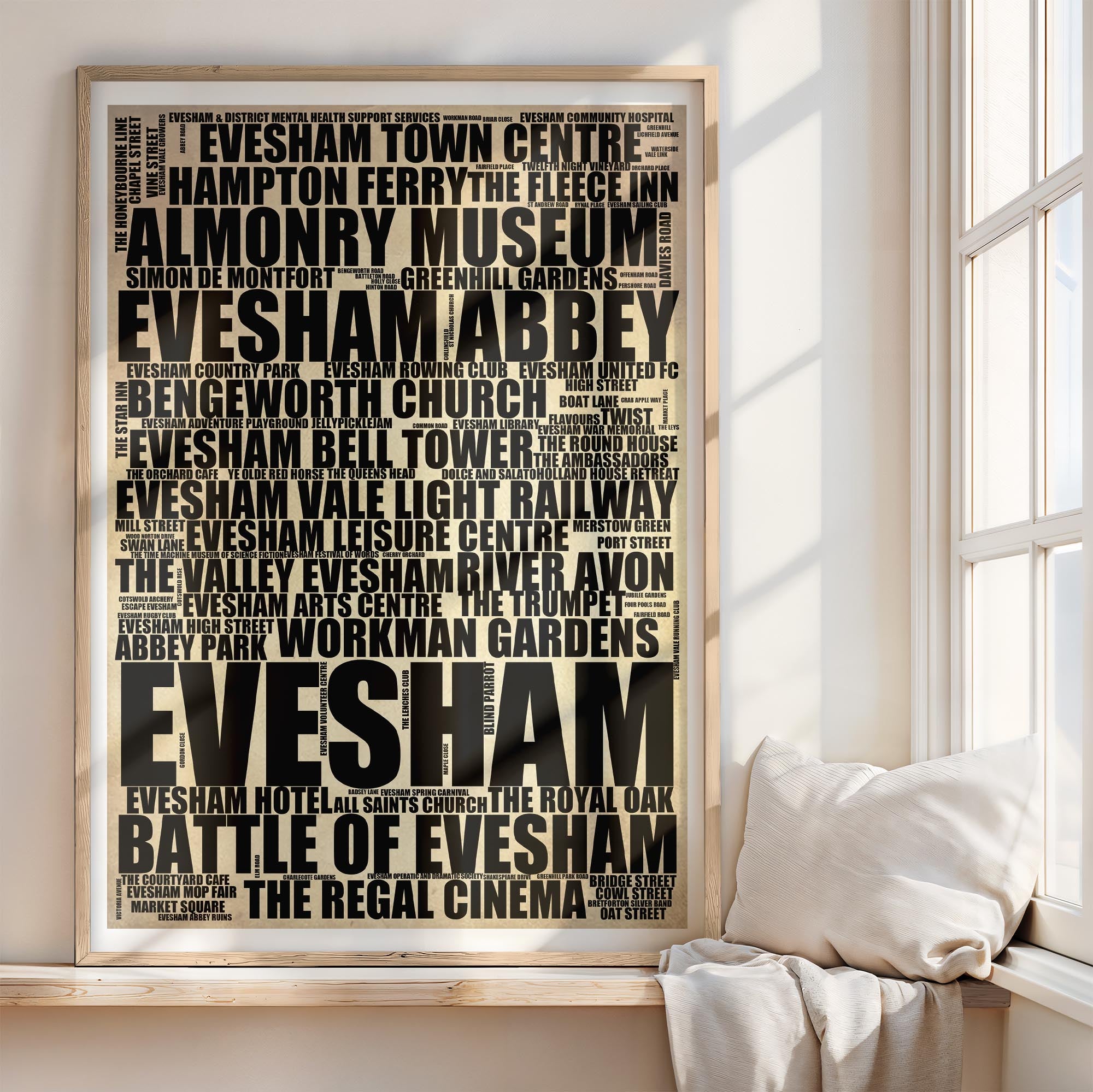 Evesham - Premium Typographic Word Cloud Prints, Posters & Gifts