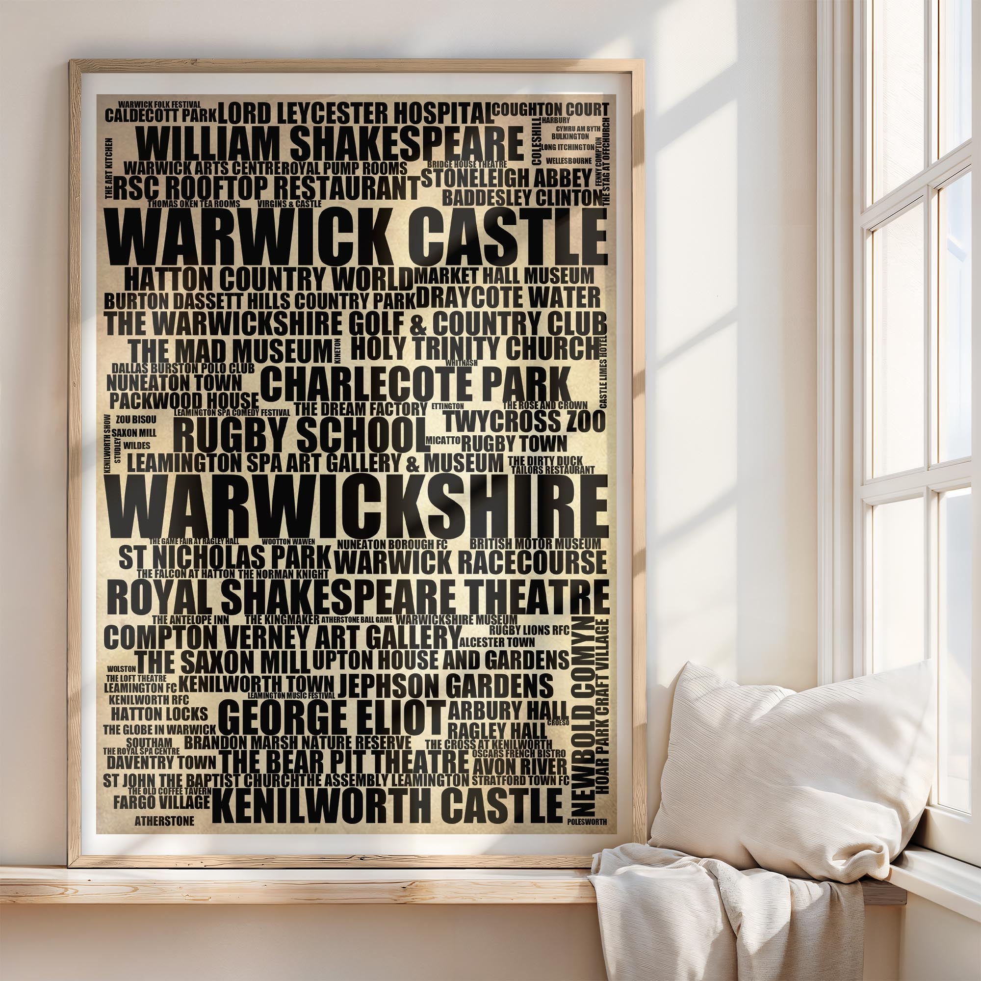 Warwickshire - Premium Typographic Word Cloud Prints, Posters & Gifts