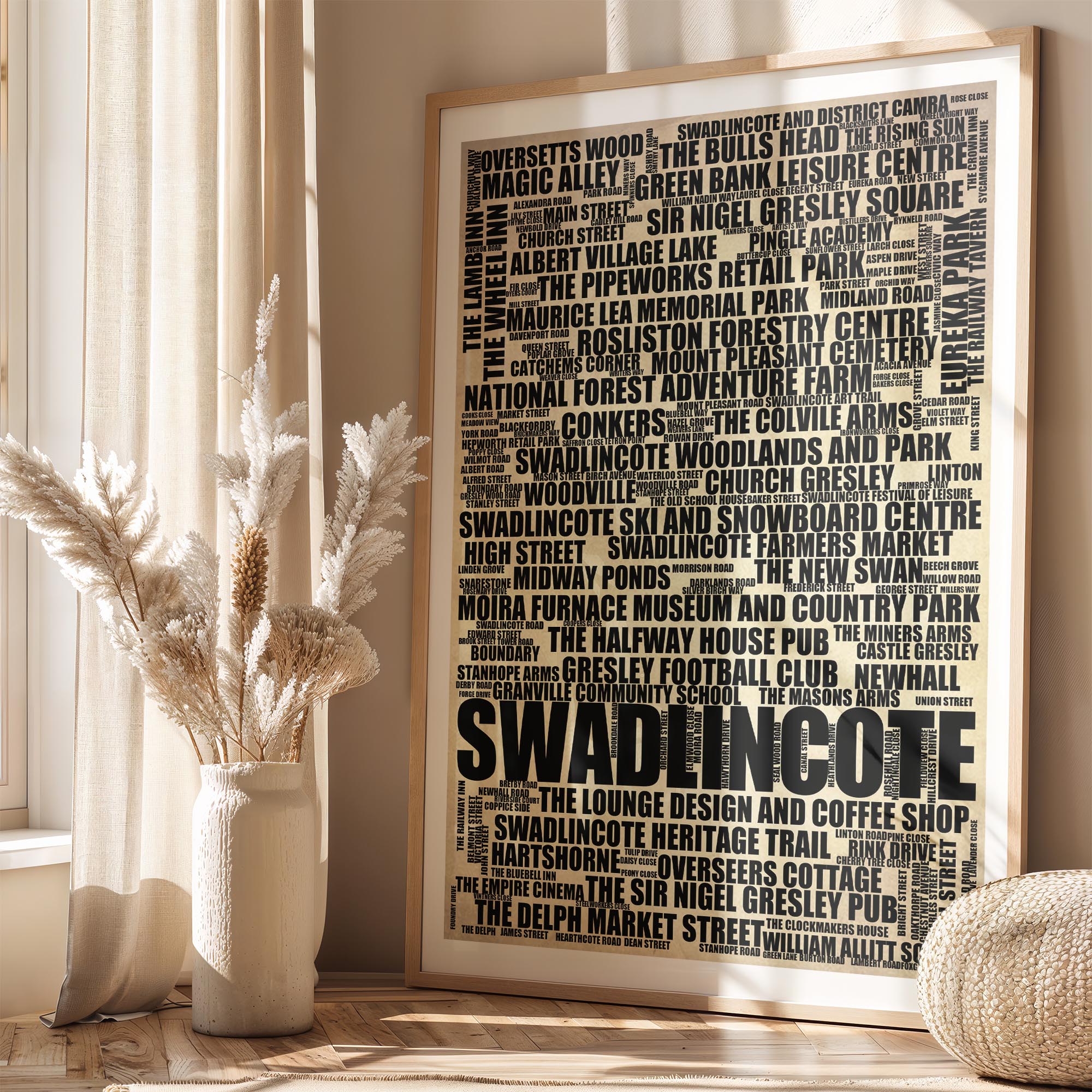 Swadlincote - Premium Typographic Word Cloud Prints, Posters & Gifts