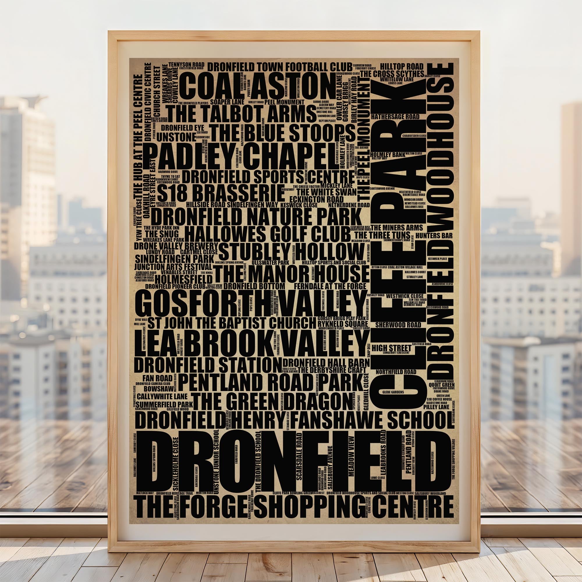 Dronfield - Premium Typographic Word Cloud Prints, Posters & Gifts