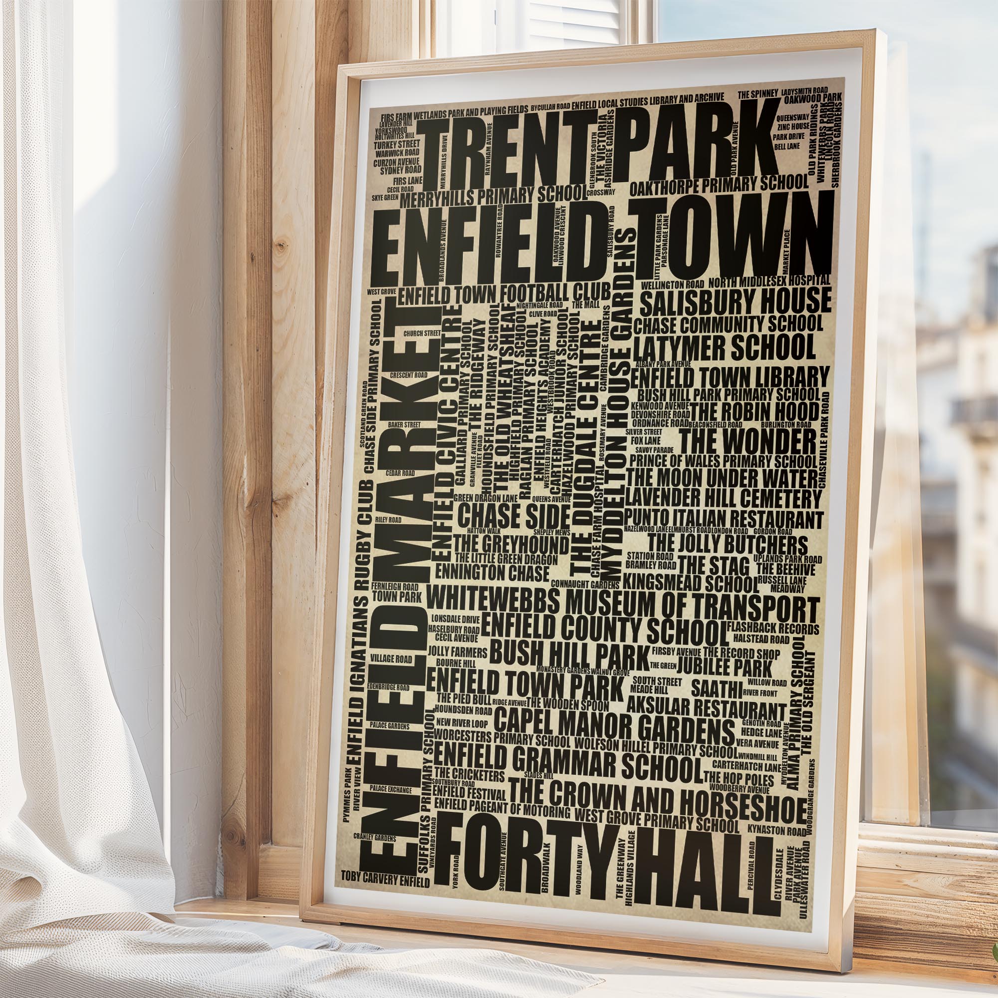 Enfield Town - Premium Typographic Word Cloud Prints, Posters & Gifts