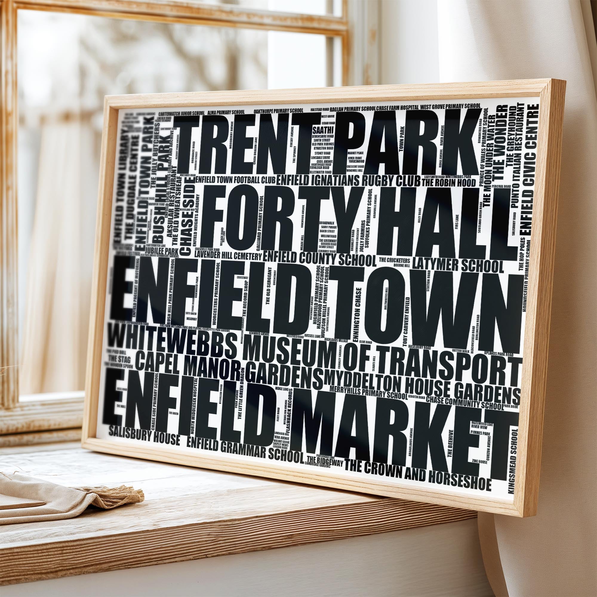 Enfield Town - Premium Typographic Word Cloud Prints, Posters & Gifts