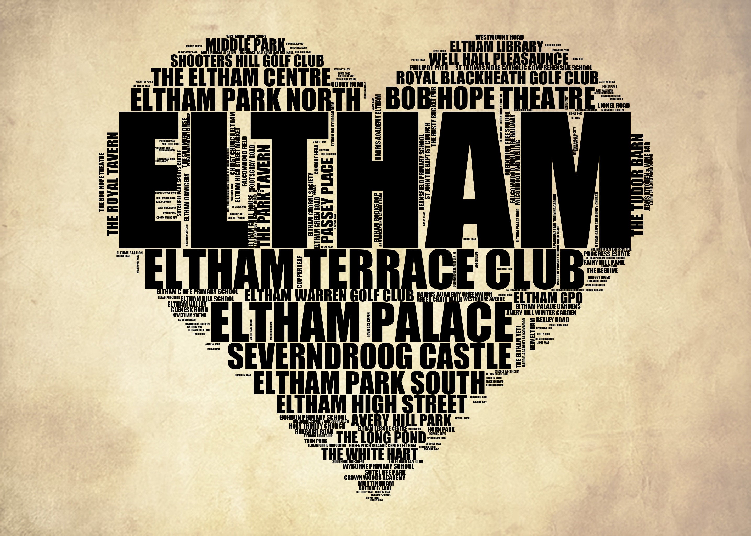 Eltham - Premium Typographic Word Cloud Prints, Posters & Gifts