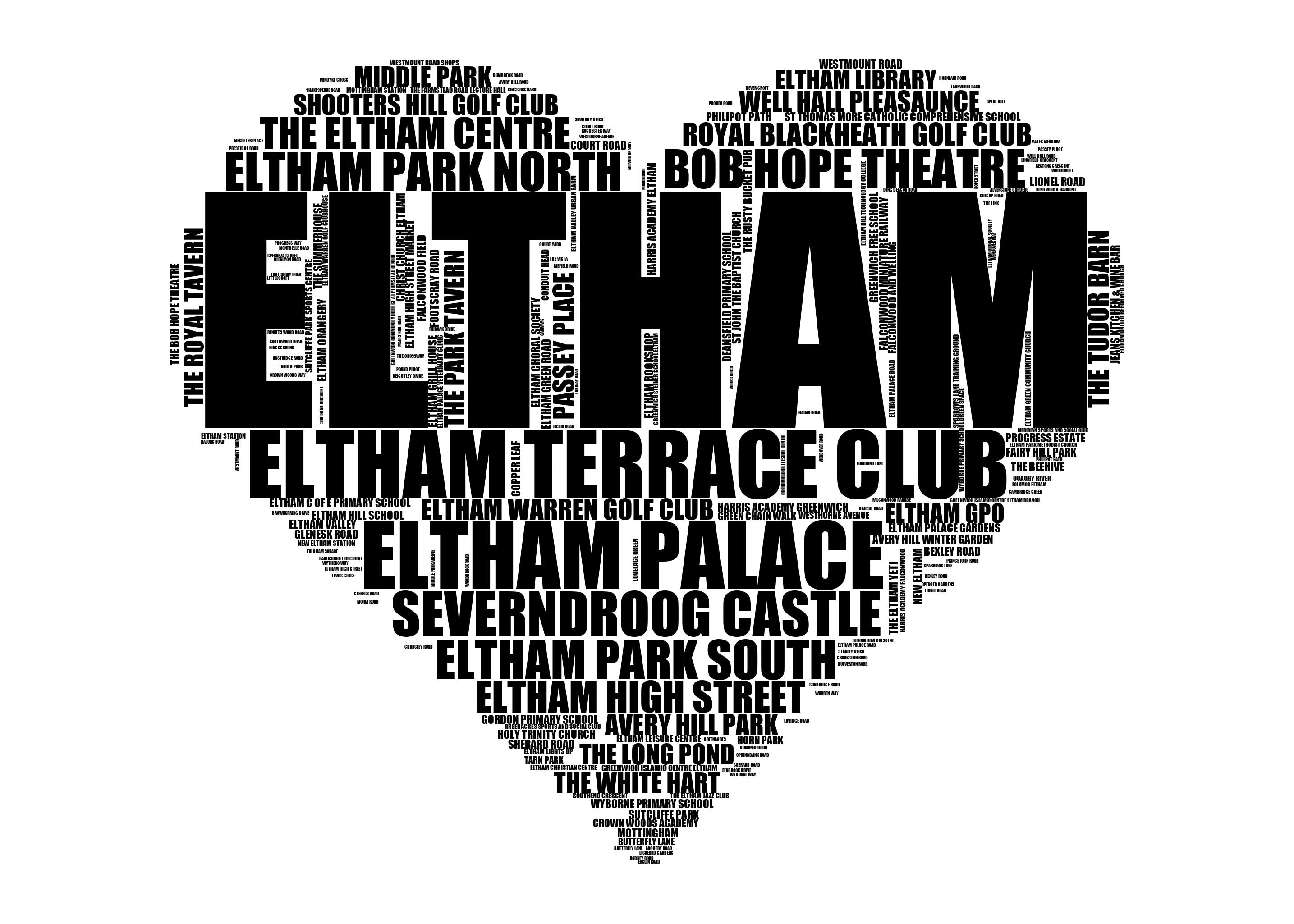 Eltham - Premium Typographic Word Cloud Prints, Posters & Gifts