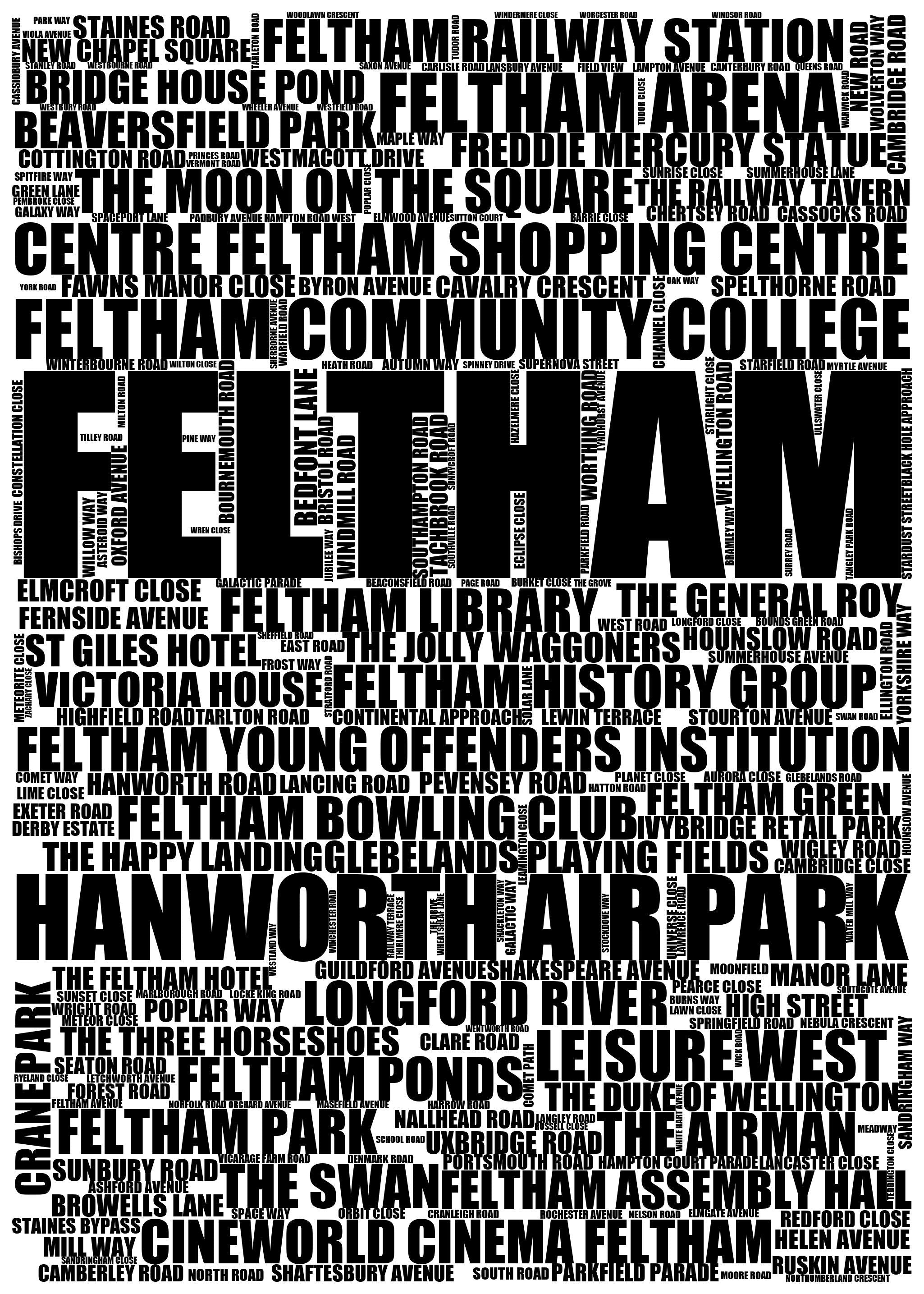 Feltham - Premium Typographic Word Cloud Prints, Posters & Gifts