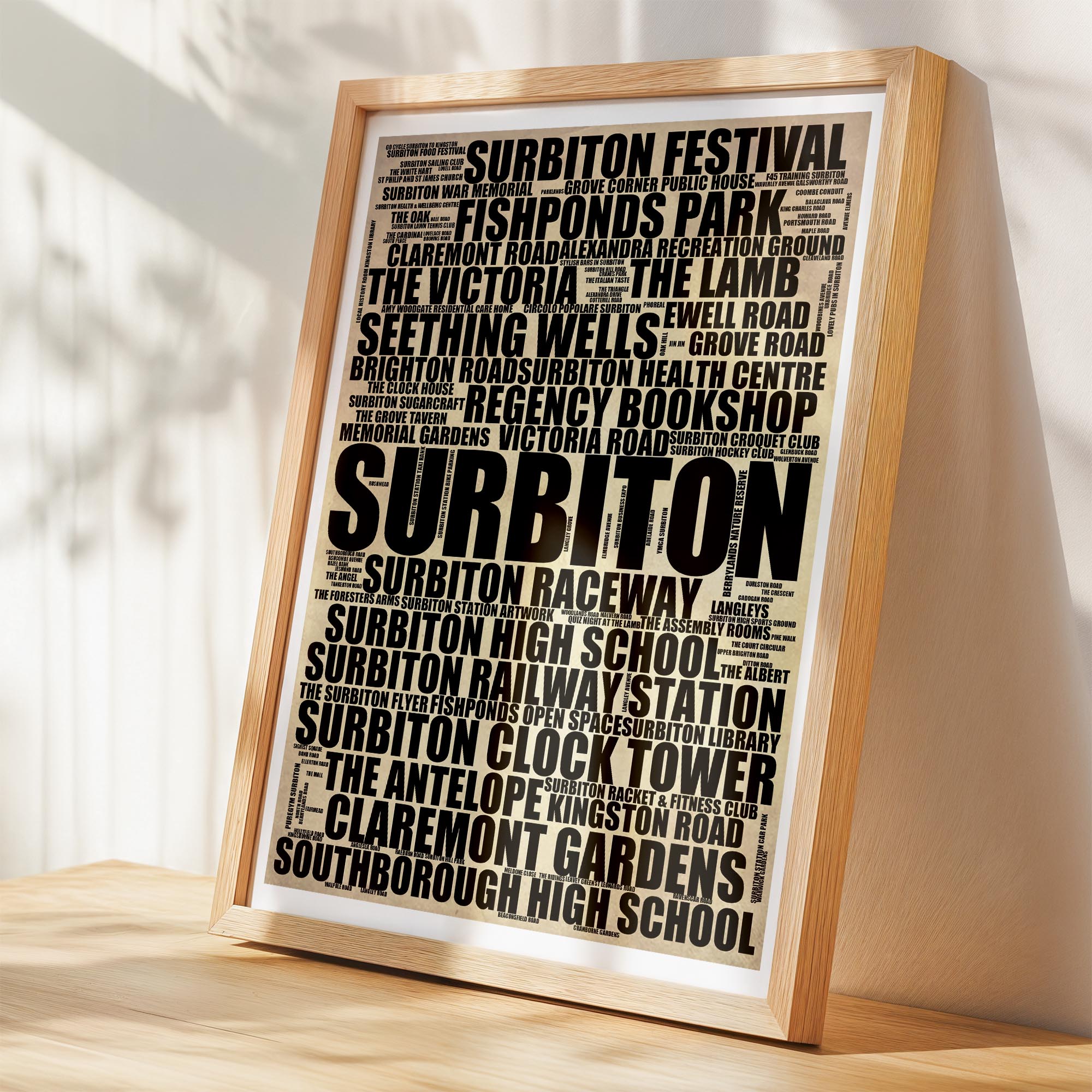 Surbiton - Premium Typographic Word Cloud Prints, Posters & Gifts