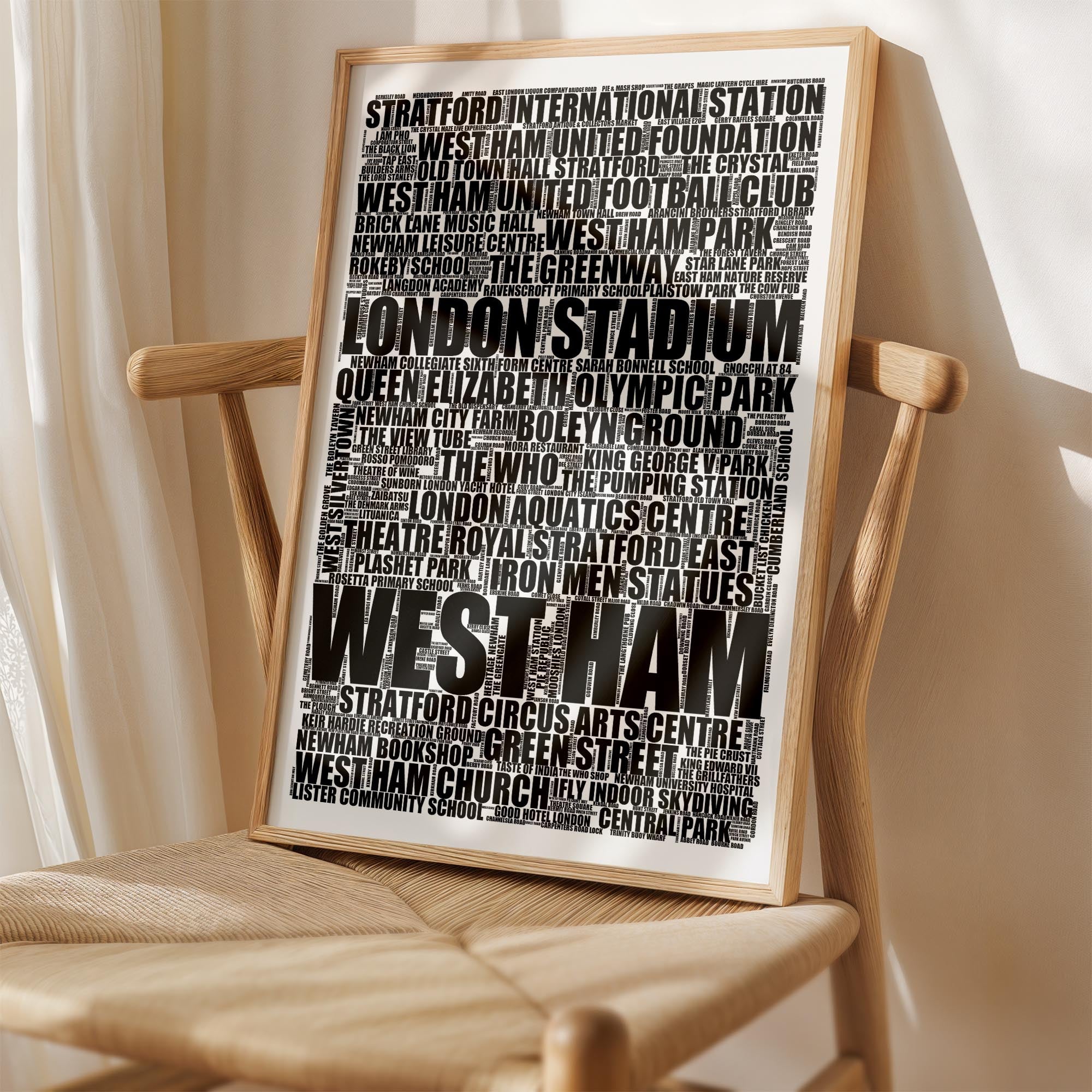 West Ham - Premium Typographic Word Cloud Prints, Posters & Gifts