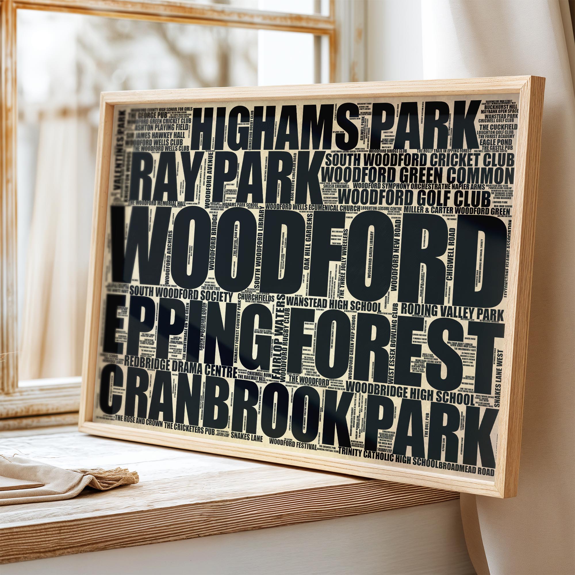 Woodford - Premium Typographic Word Cloud Prints, Posters & Gifts